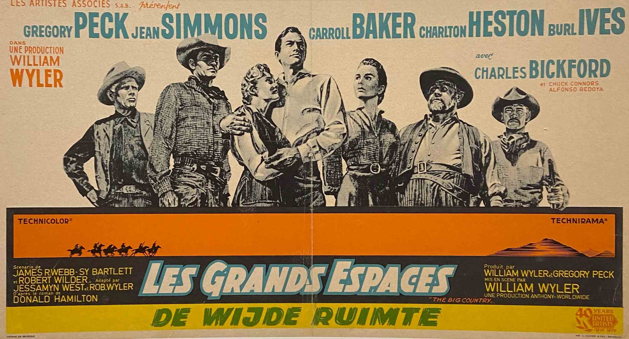 Affiche Cinéma les grands espaces Film de William Wyler, 1958