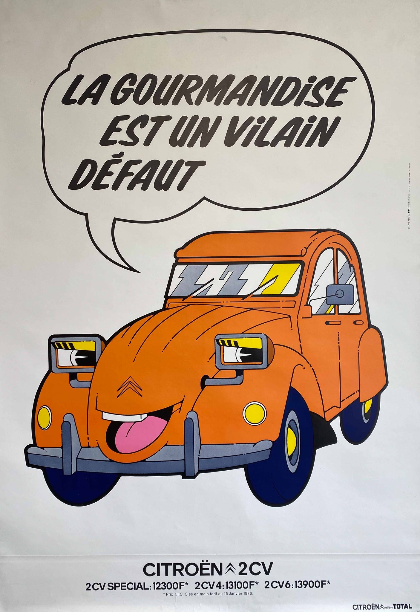 Affiche Originale la Gourmandise est un vilain défaut, Affiche ancienne Citroën 2CV