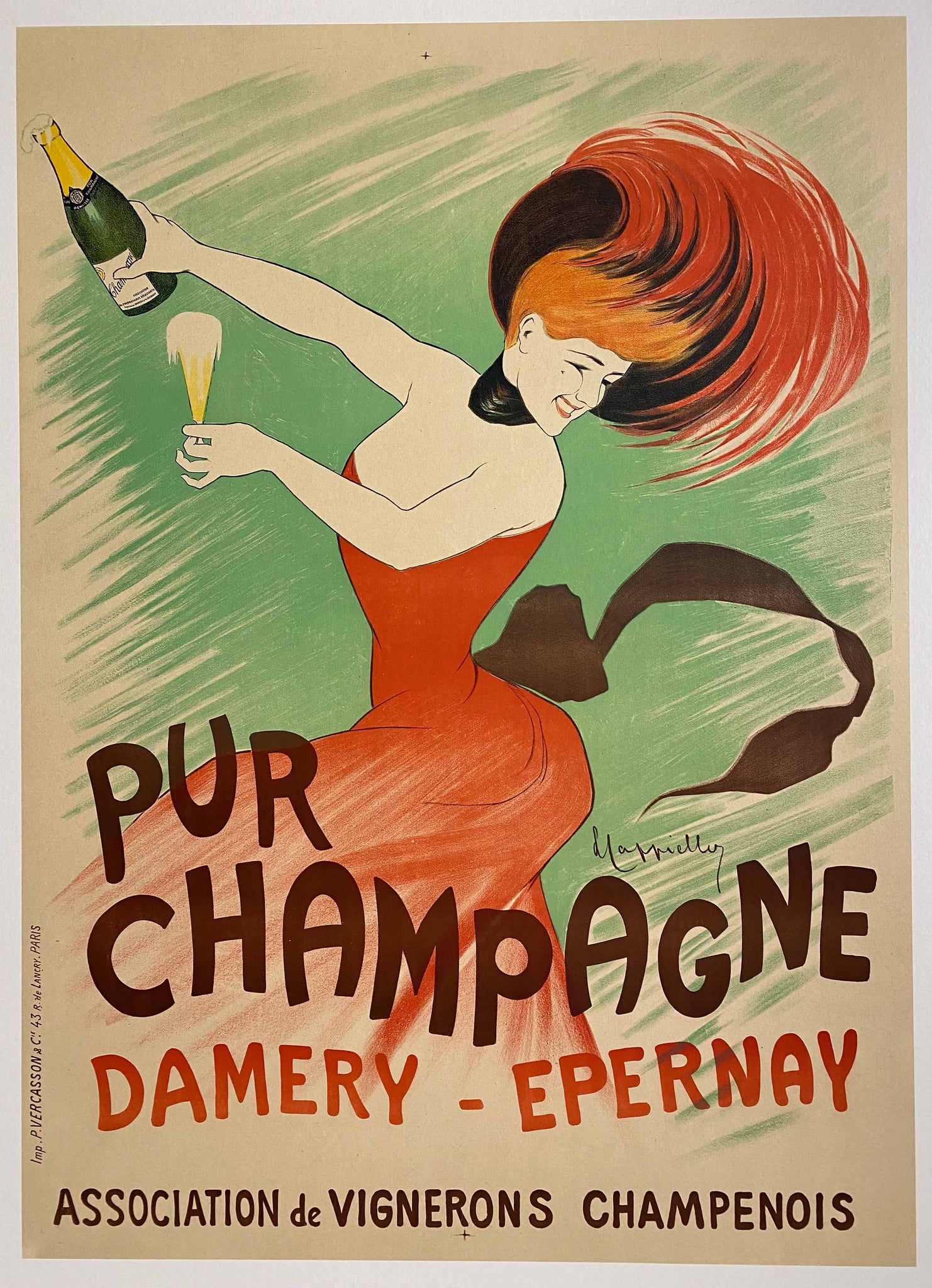 Affiche Originale Pur Champagne Damery - Epernay par Leonetto Cappiello, 1910