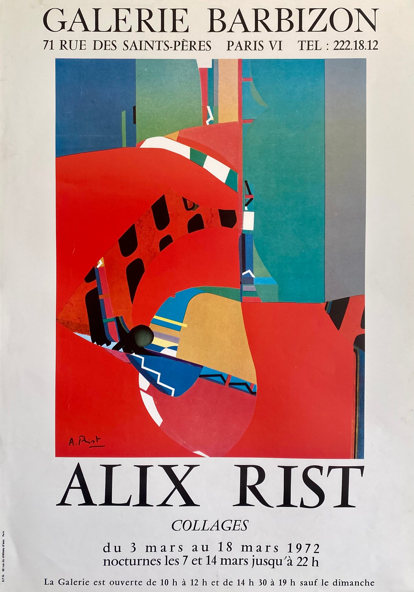 Affiche Galerie Barbizon Par Alix Rist, 1972 