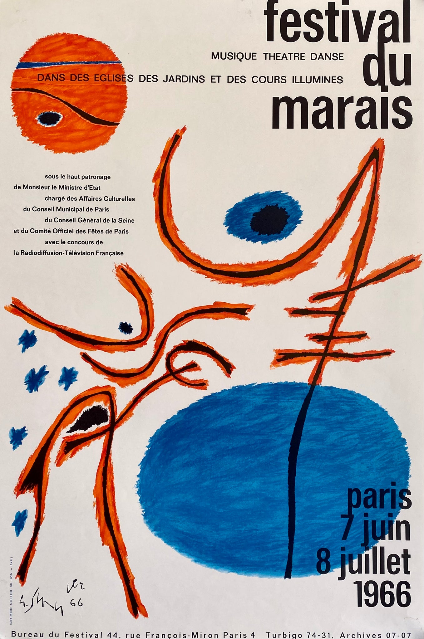 Affiche Festival du Marais Par Gustave Singier, 1966 