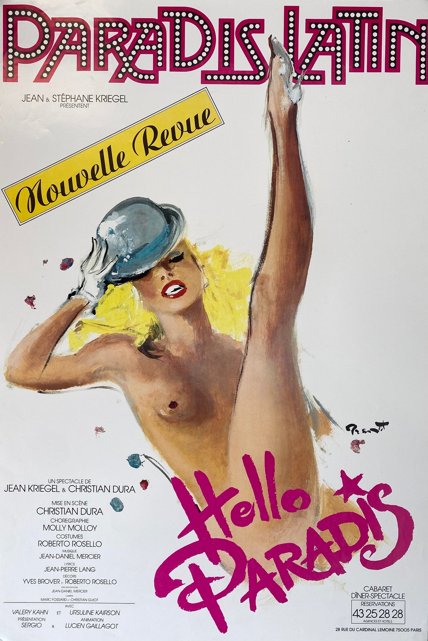 Affiche ancienne Paradis latin - Revue hello Paradis    Par Prenot, 1987
