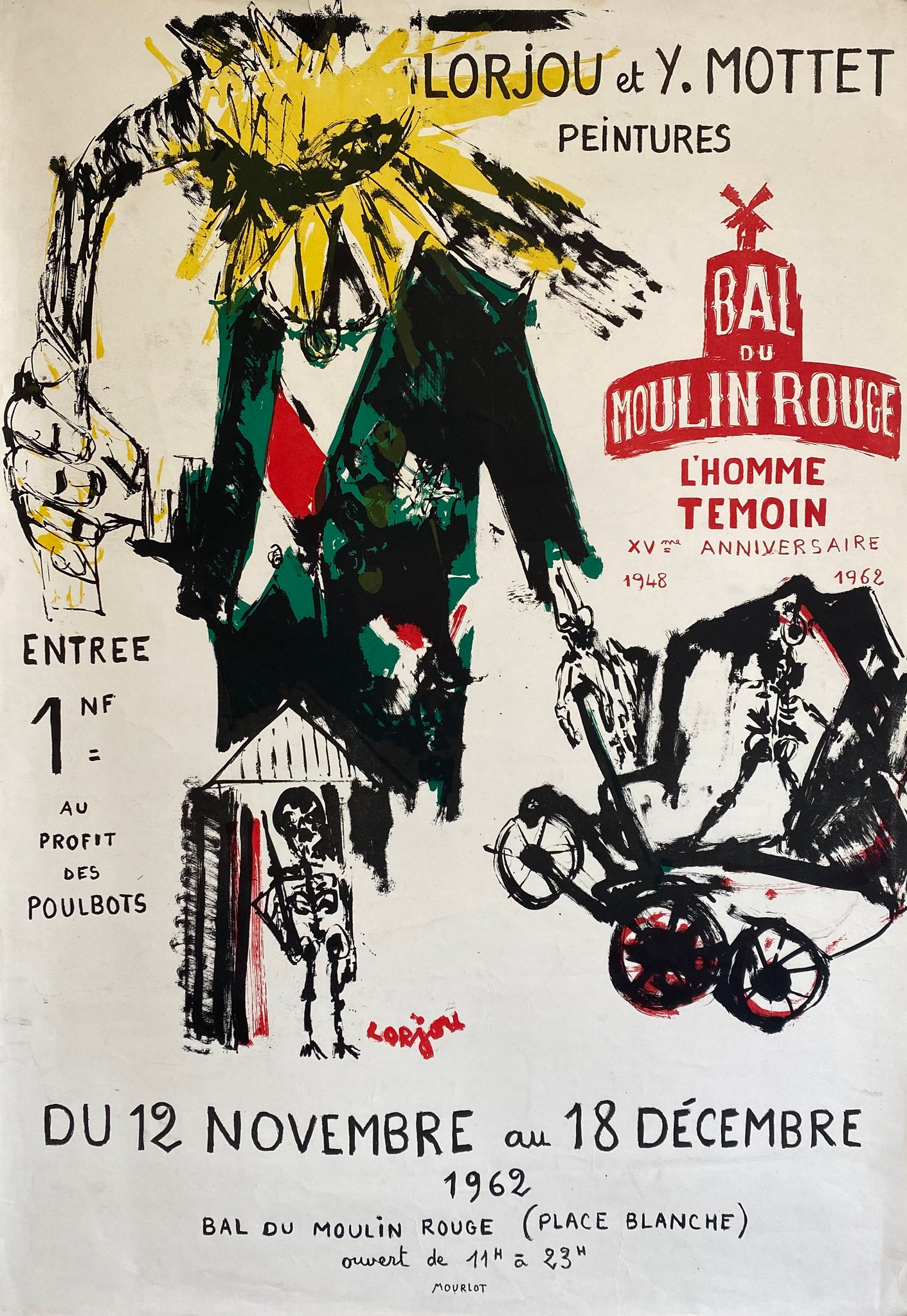 Affiche Originale Bal du Moulin Rouge - Lorjou & Mottet 1962