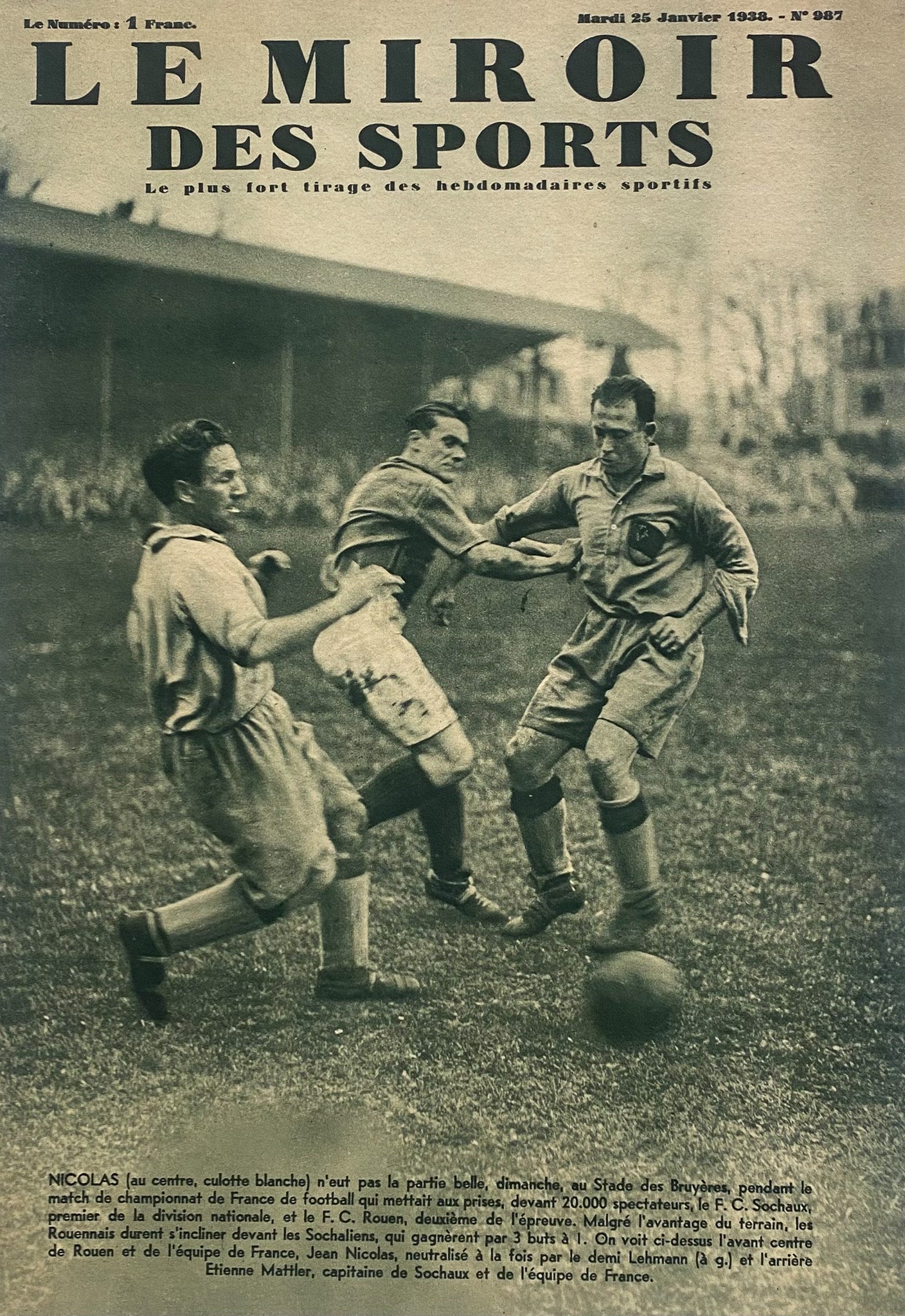 Le miroir des sports - Football Championnat de France  - janvier 1938 n°987