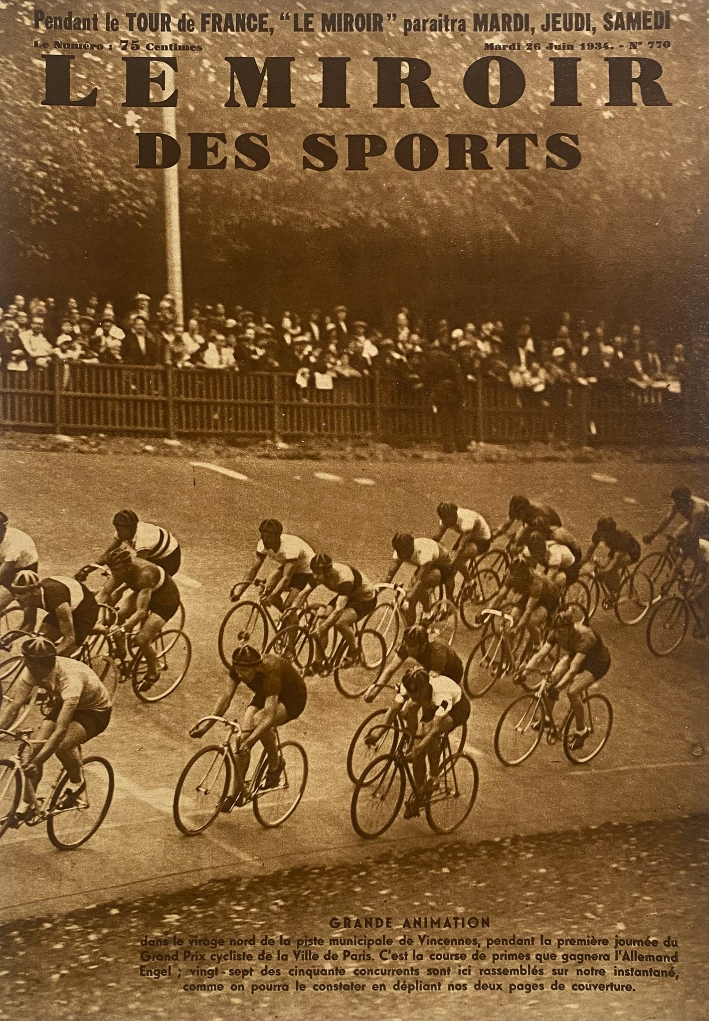 Affiche Le Miroir des Sports - Cyclisme Grand Prix cycliste Paris   - Juin 1934 n°770