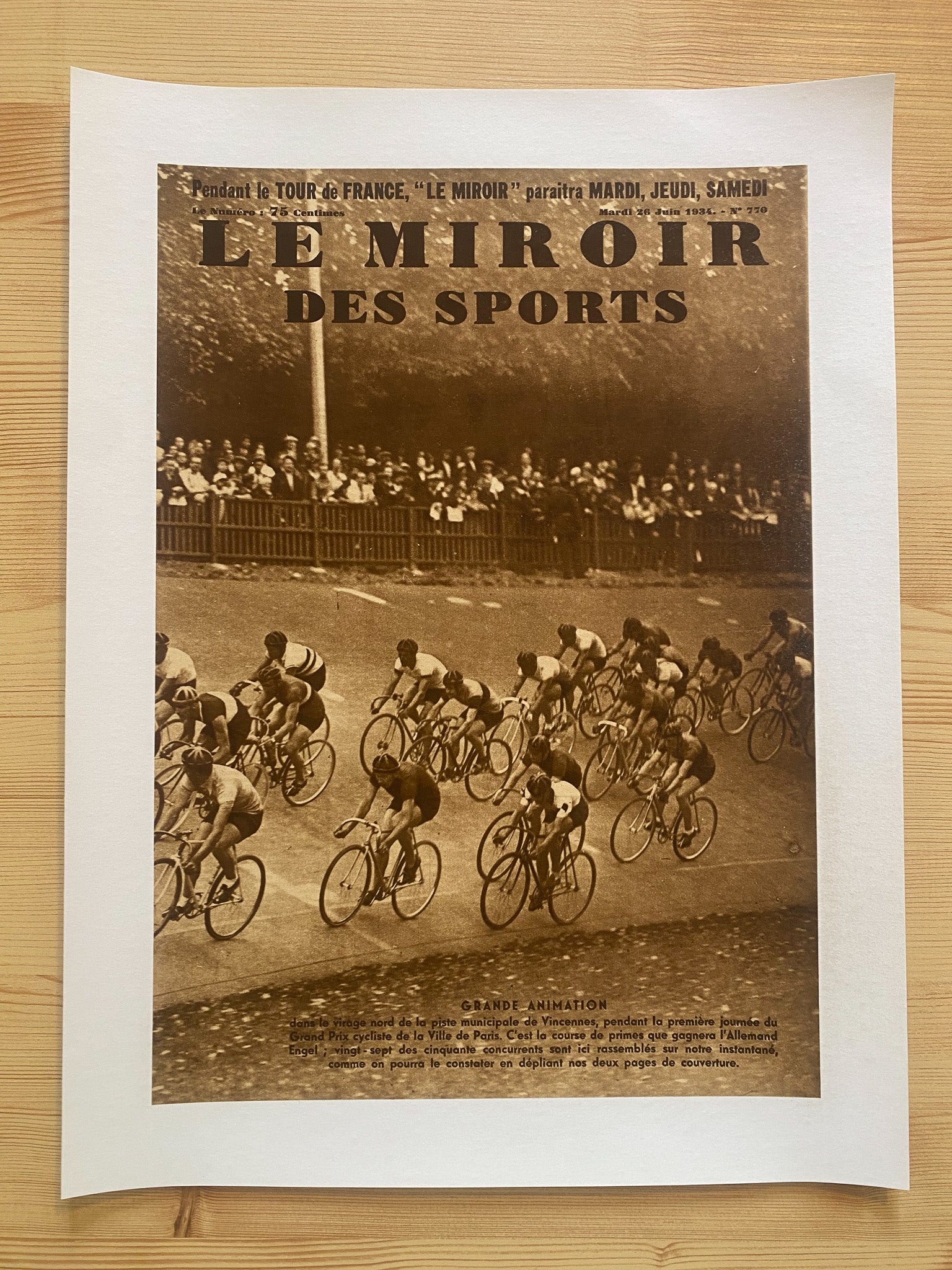 Affiche Le Miroir des Sports - Cyclisme Grand Prix cycliste Paris   - Juin 1934 n°770