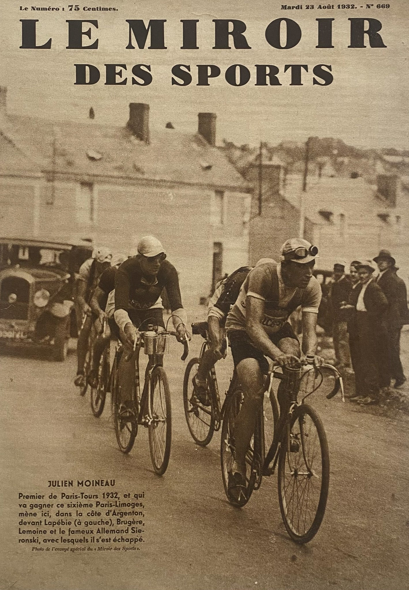 Affiche Le Miroir des Sports  - Cyclisme Paris-Limoges  - Aout 1932 n°669 