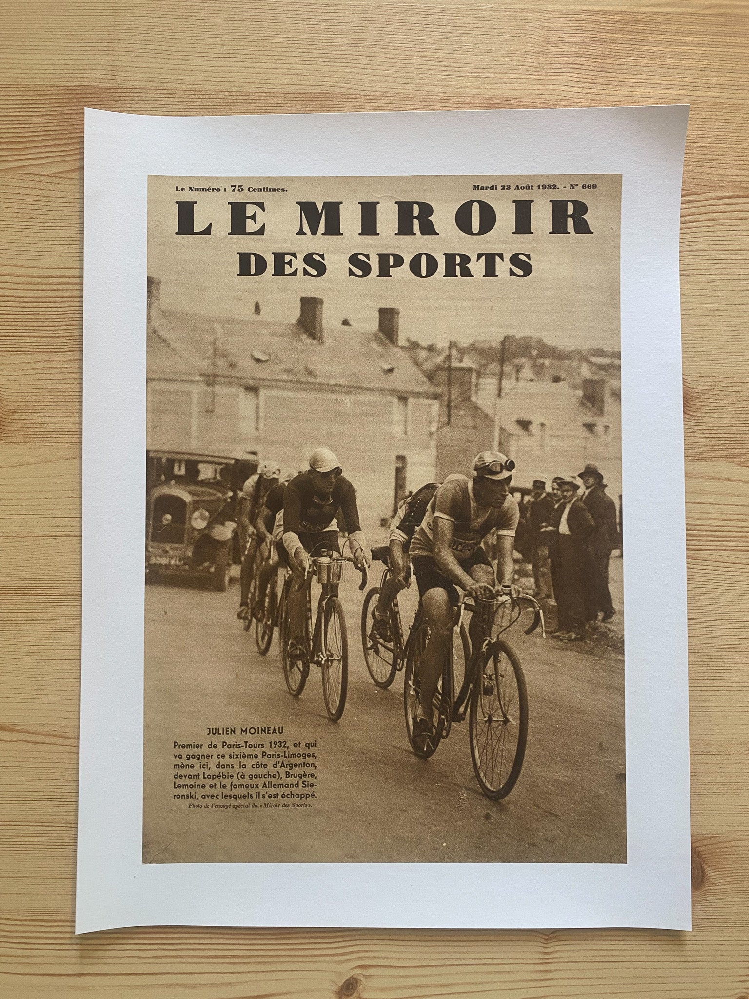 Affiche Le Miroir des Sports  - Cyclisme Paris-Limoges  - Aout 1932 n°669 