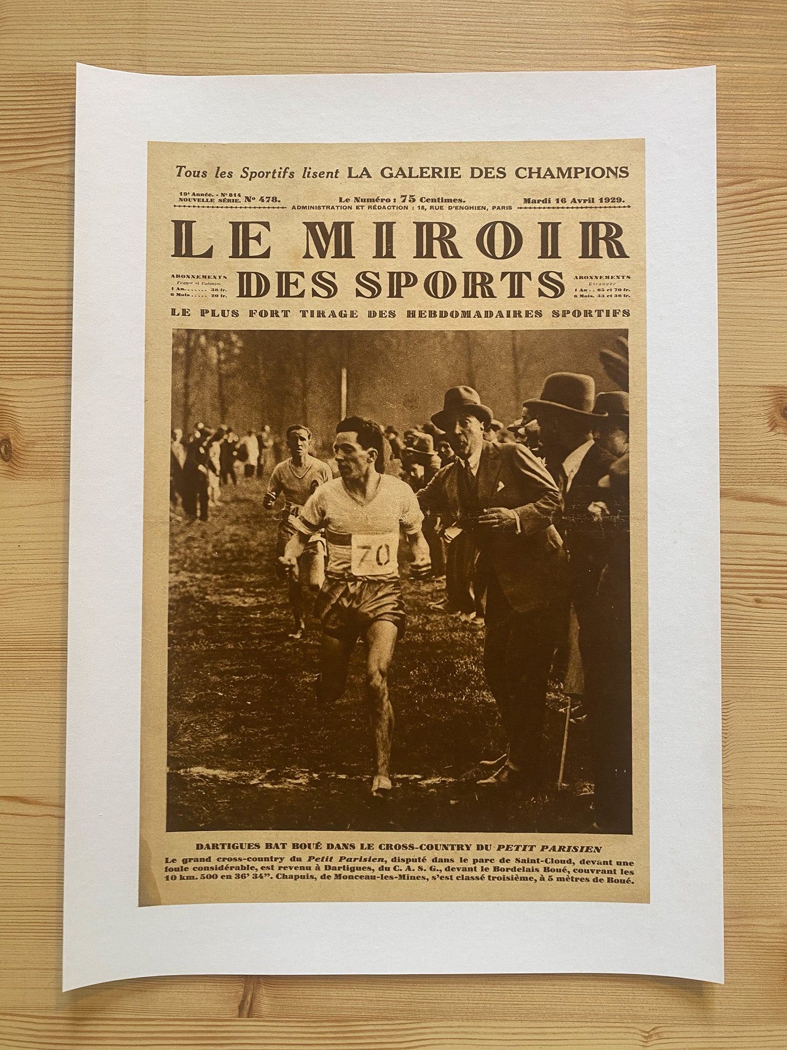 Affiche Le Miroir des Sports  - Cross-Country du Petit Parisien  - Avril 1929 n°478