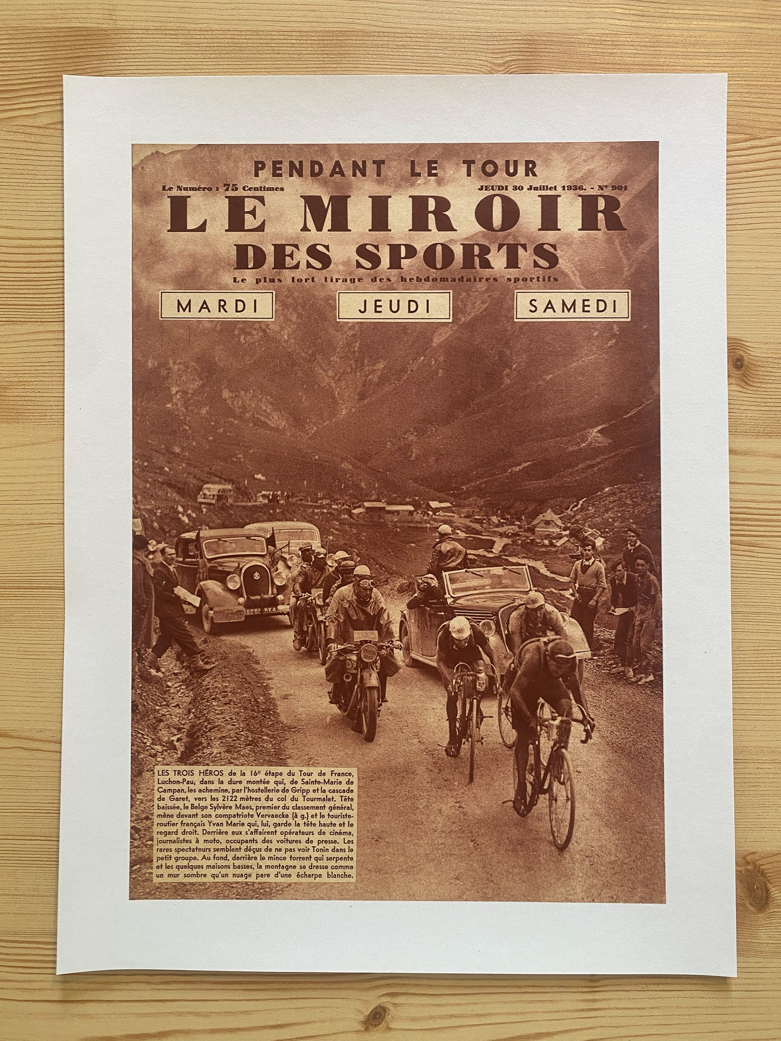 Affiche Le Miroir des Sports  - Cyclisme Etape du  Tour de France  - Jeudi 30 Juillet 1936 N°901 