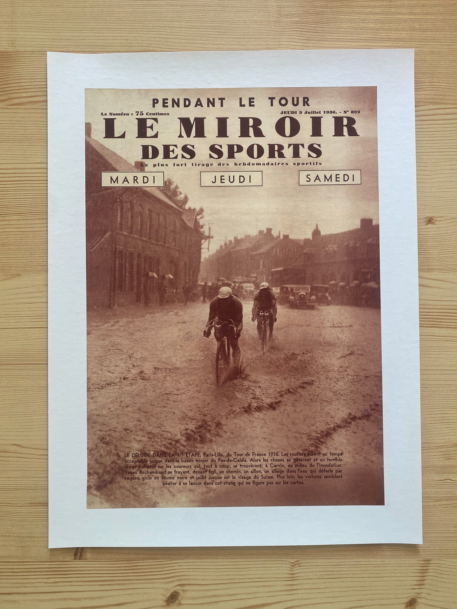 Affiche xLe Miroir des Sports  -1er Etape Paris Lille Tour de France  - 9 Juillet 1936 N°892