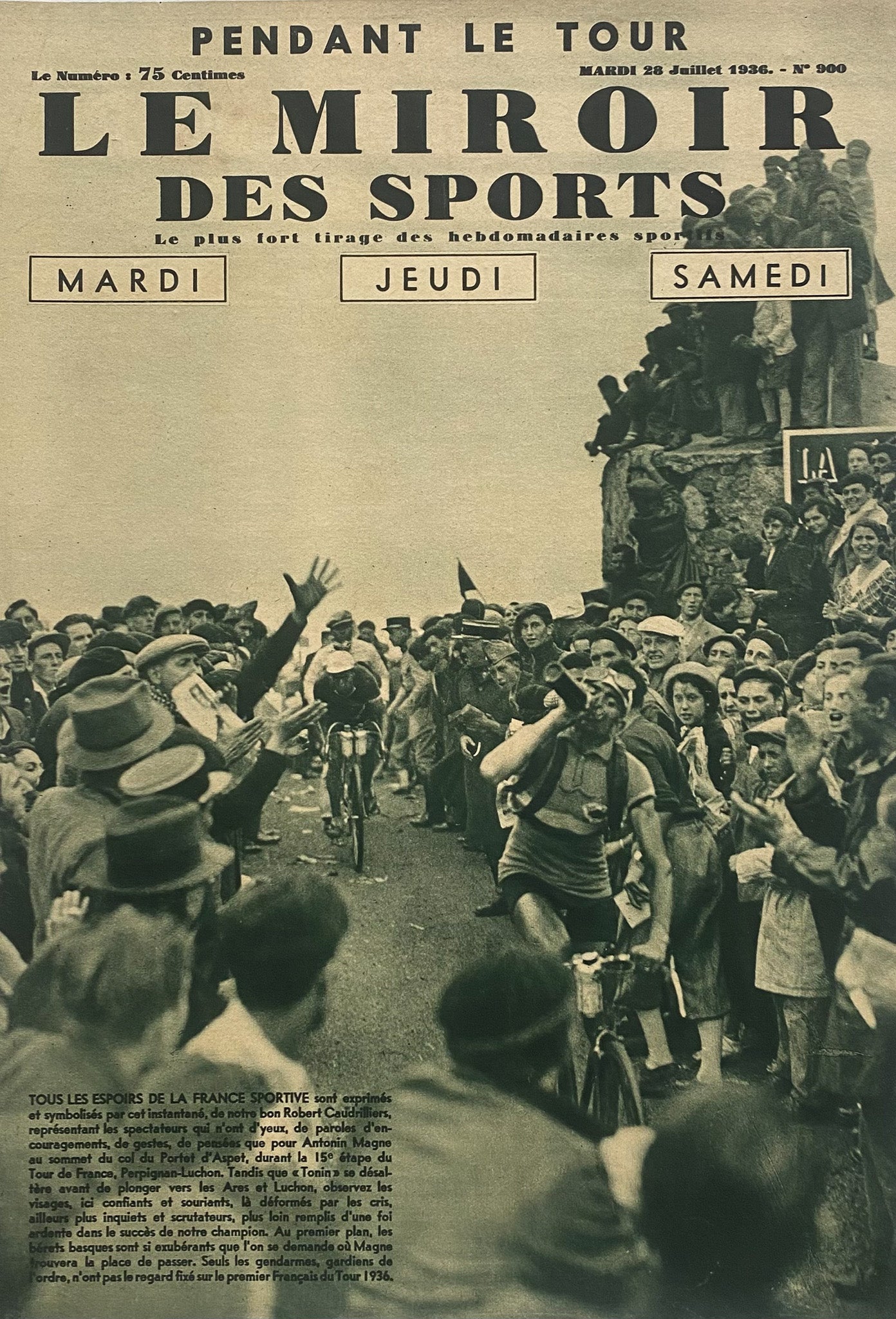 Affiche Le Miroir des Sports  - 15e Etape Tour de France  Perpignan Luchon  - 28 Juillet 1936 N°900