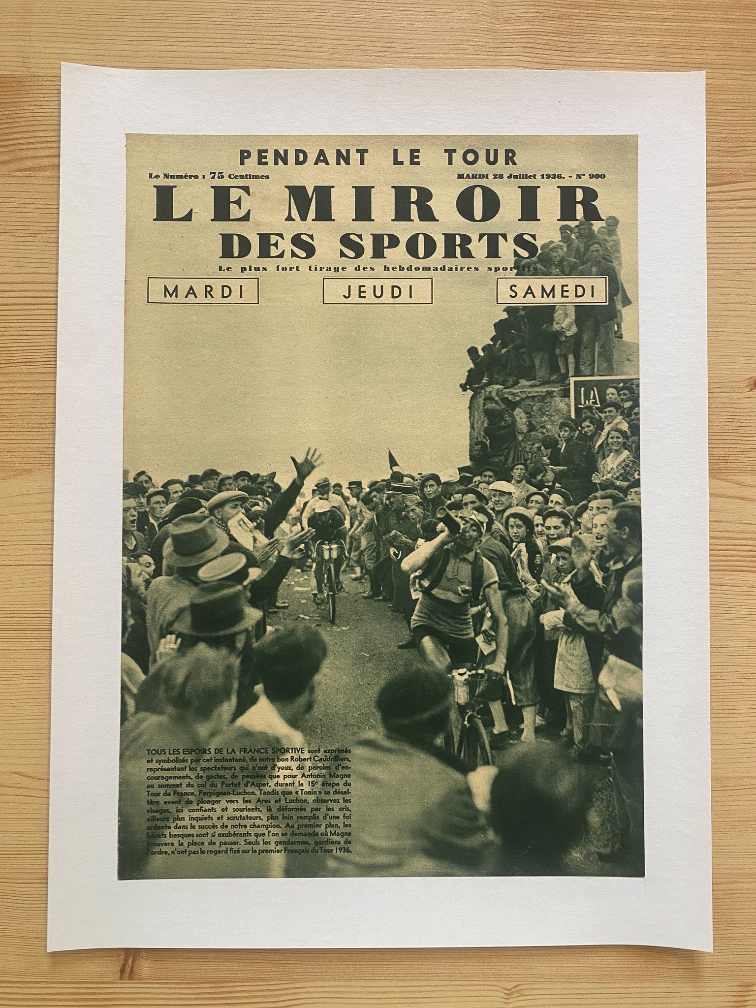 Affiche Le Miroir des Sports  - 15e Etape Tour de France  Perpignan Luchon  - 28 Juillet 1936 N°900