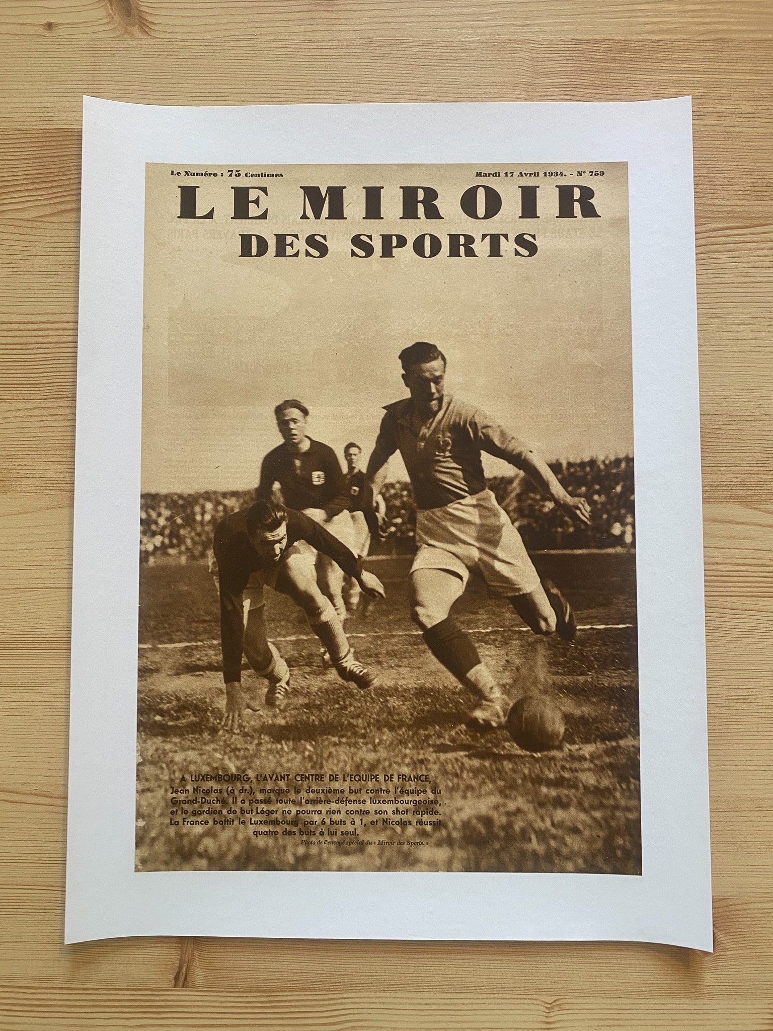 Affiche Le Miroir des Sports  - Football France Luxembourg - 17 Avril 1934 N°759