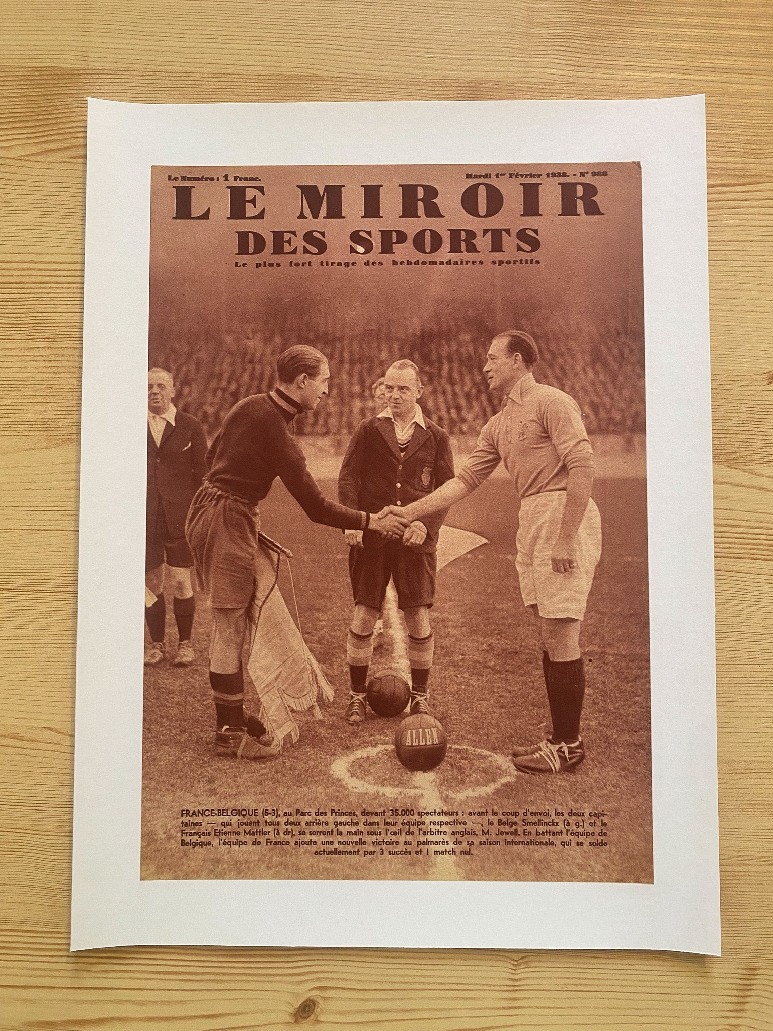 Affiche Le Miroir des Sports  - Football France Belgique - Février 1939 N°988