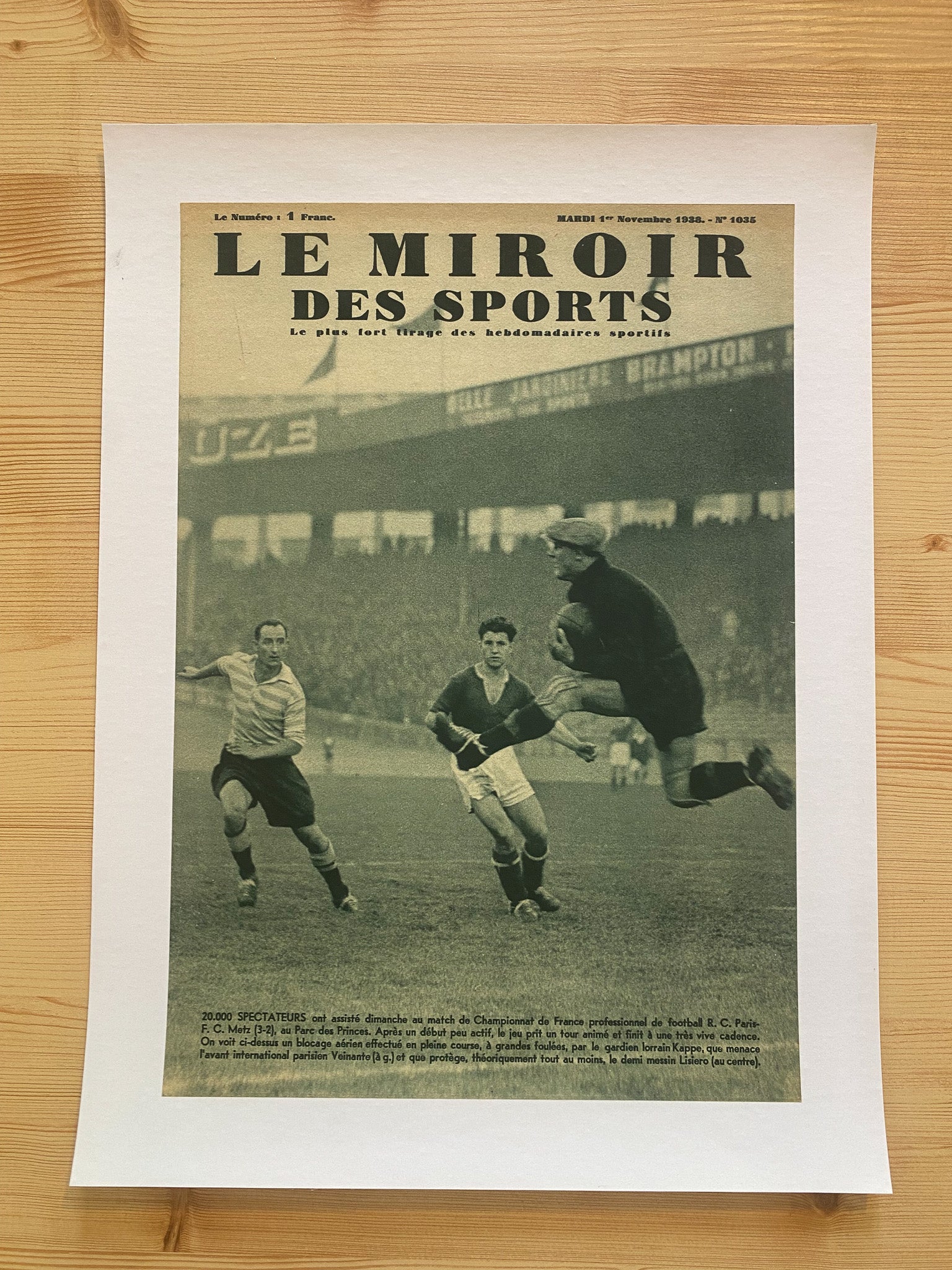 Affiche Le Miroir des Sports  - Football Championnat de France - Novembre 1938 N°1035