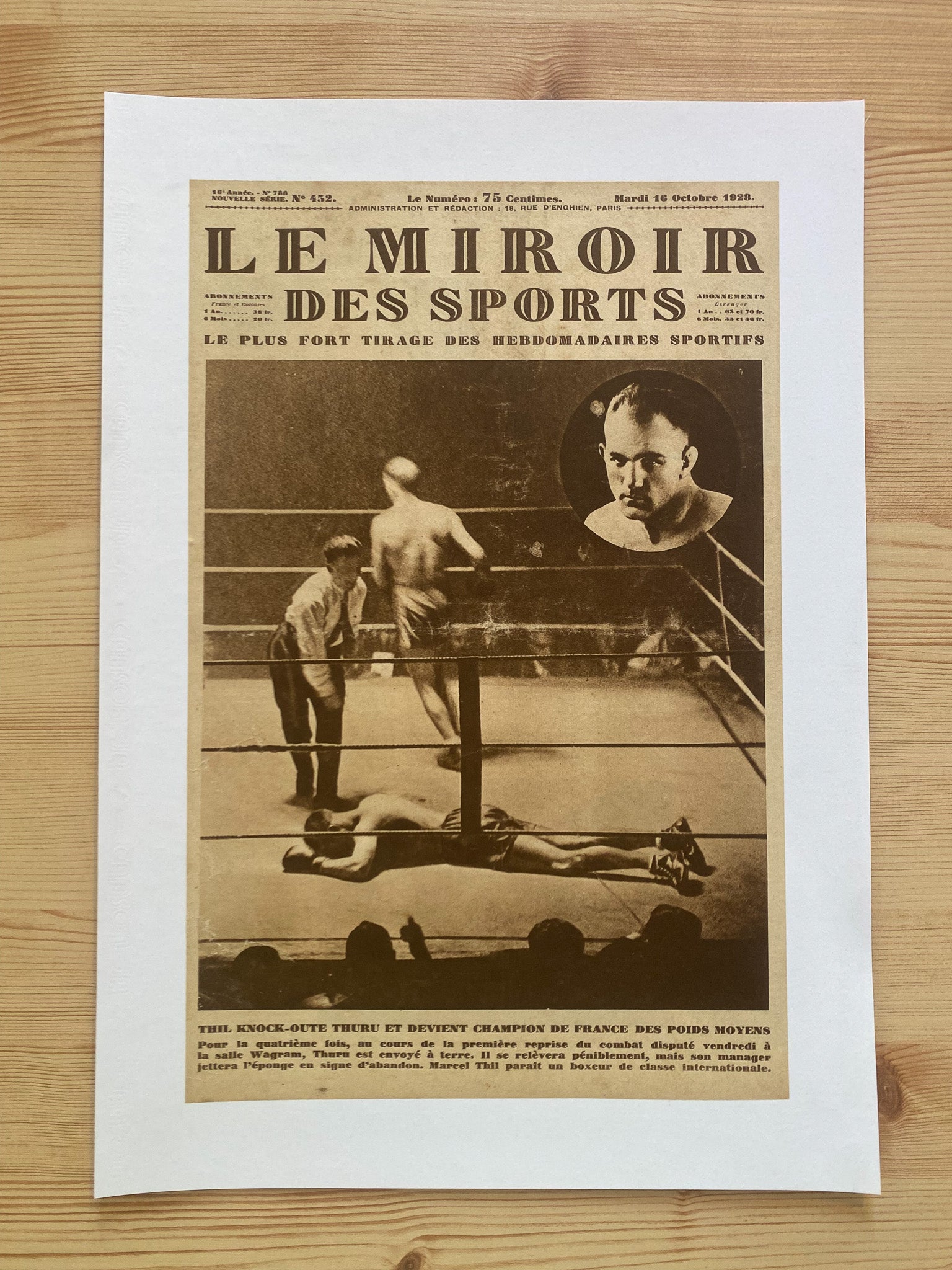 Affiche Le Miroir des Sports  - Championnat de France Boxe des Poids Moyens - Octobre 1928 N°452