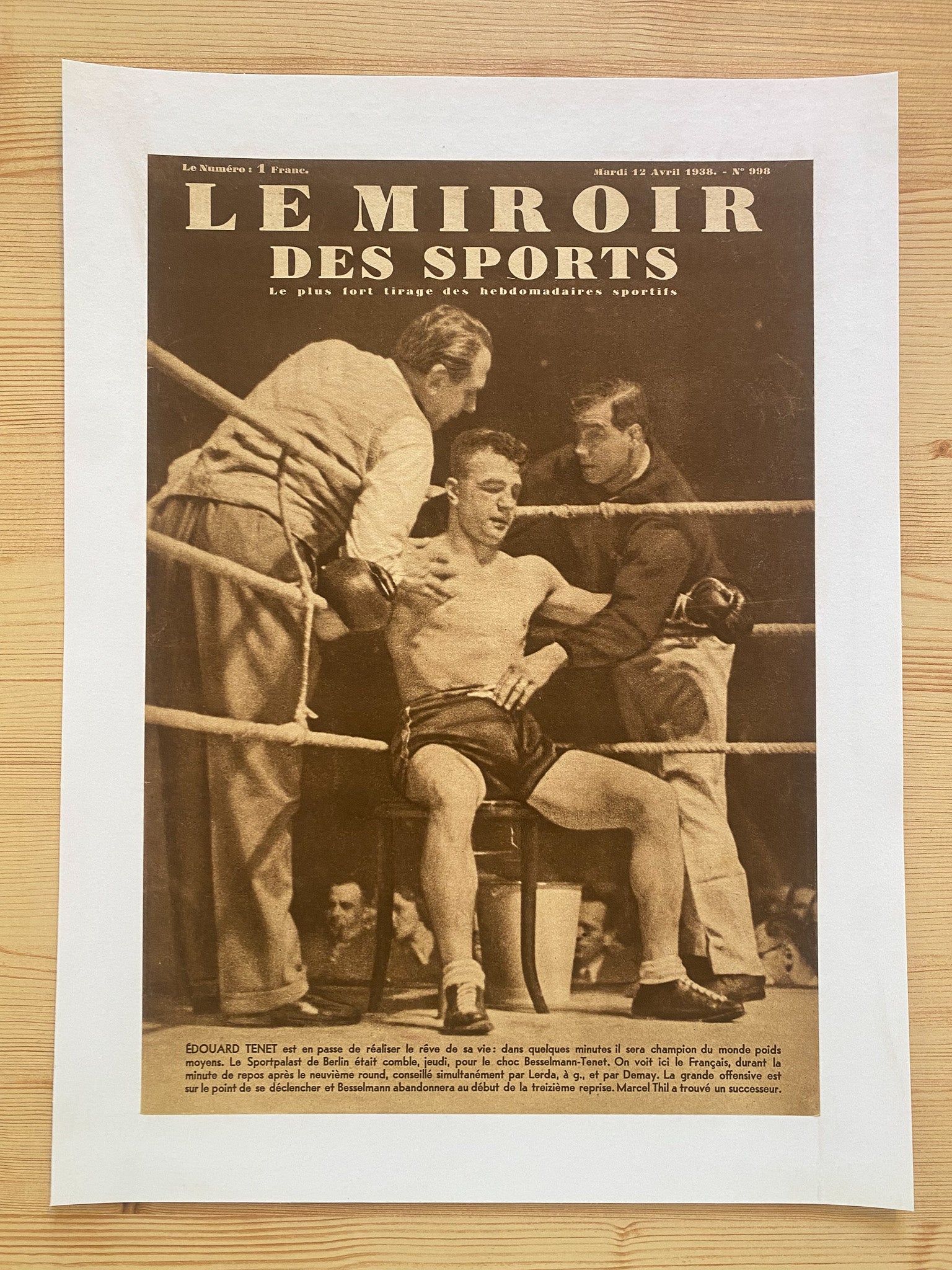 Affiche Le Miroir des Sports  - Boxe Championnat du Monde  - Avril 1938 N°998