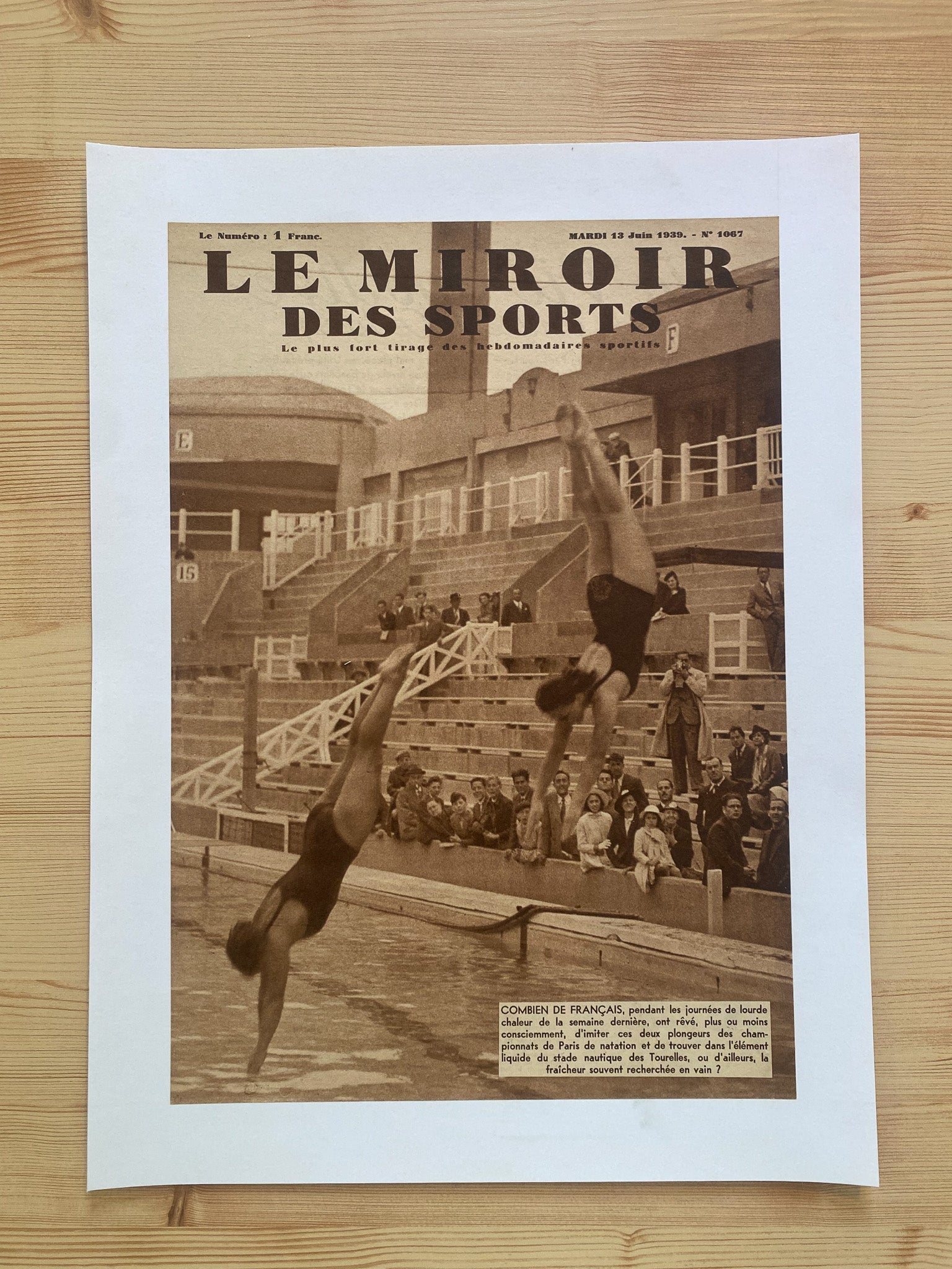 Affiche Le Miroir des Sports  - Championnat de Paris de Natation  - Juin 1939 N°1067