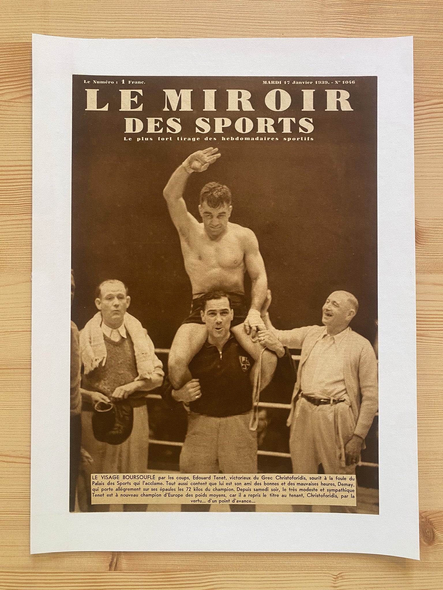 Affiche Le Miroir des Sports  - Championnat d'Europe Boxe  - Janvier 1939 N°1046