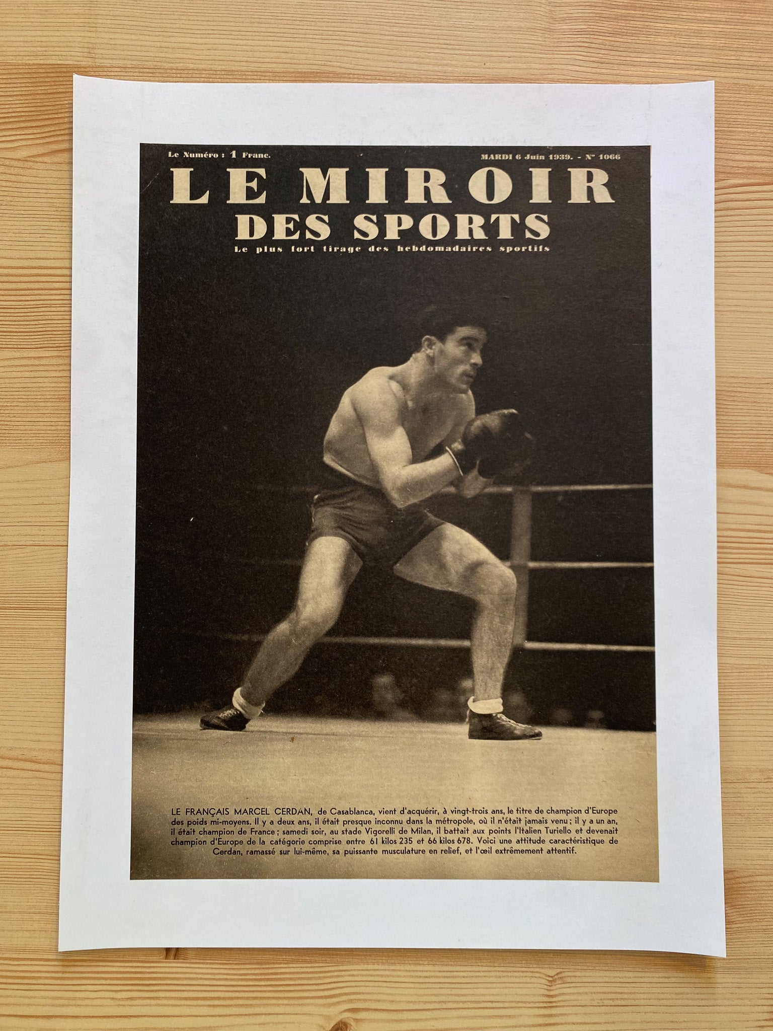 Affiche Le Miroir des Sports  - Championnat d'Europe Boxe  - Juin 1939 N°1066