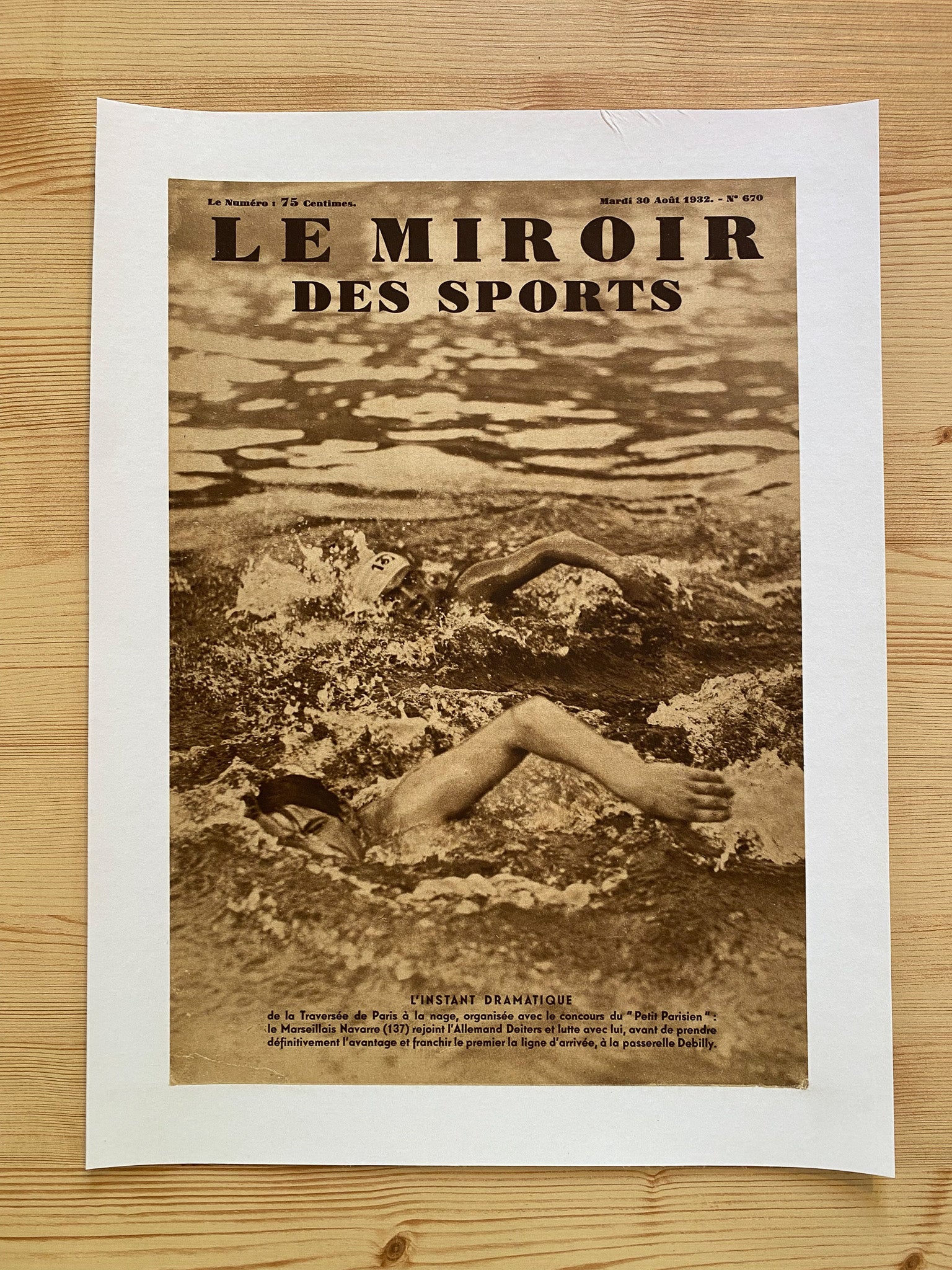 Affiche Le Miroir des Sports  - Traversée de Paris à la Nage  - Aout 1932 N°670 