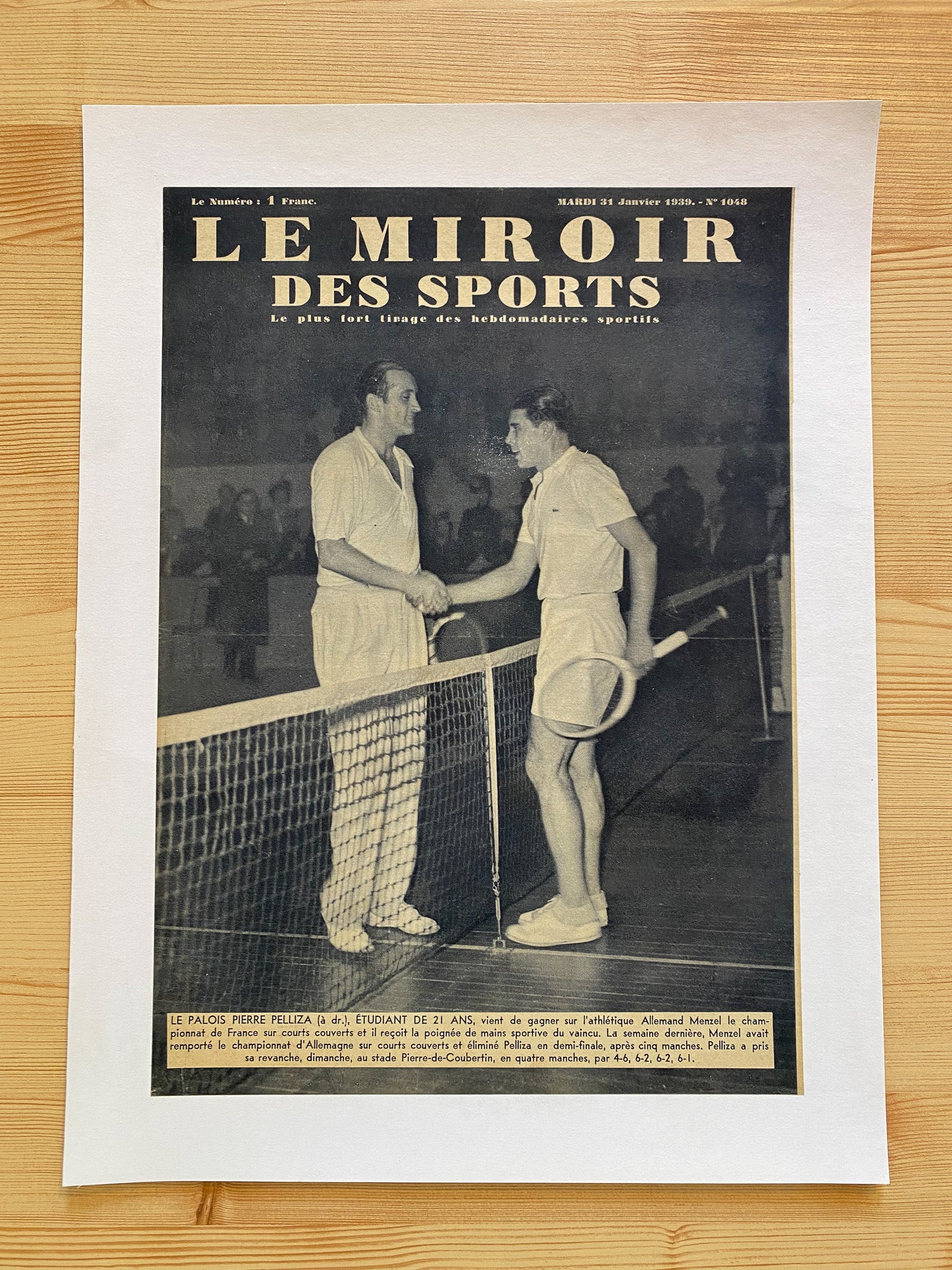 Affiche Le Miroir des Sports  - Championnat de France de Tennis  - Janvier 1939 N°1048