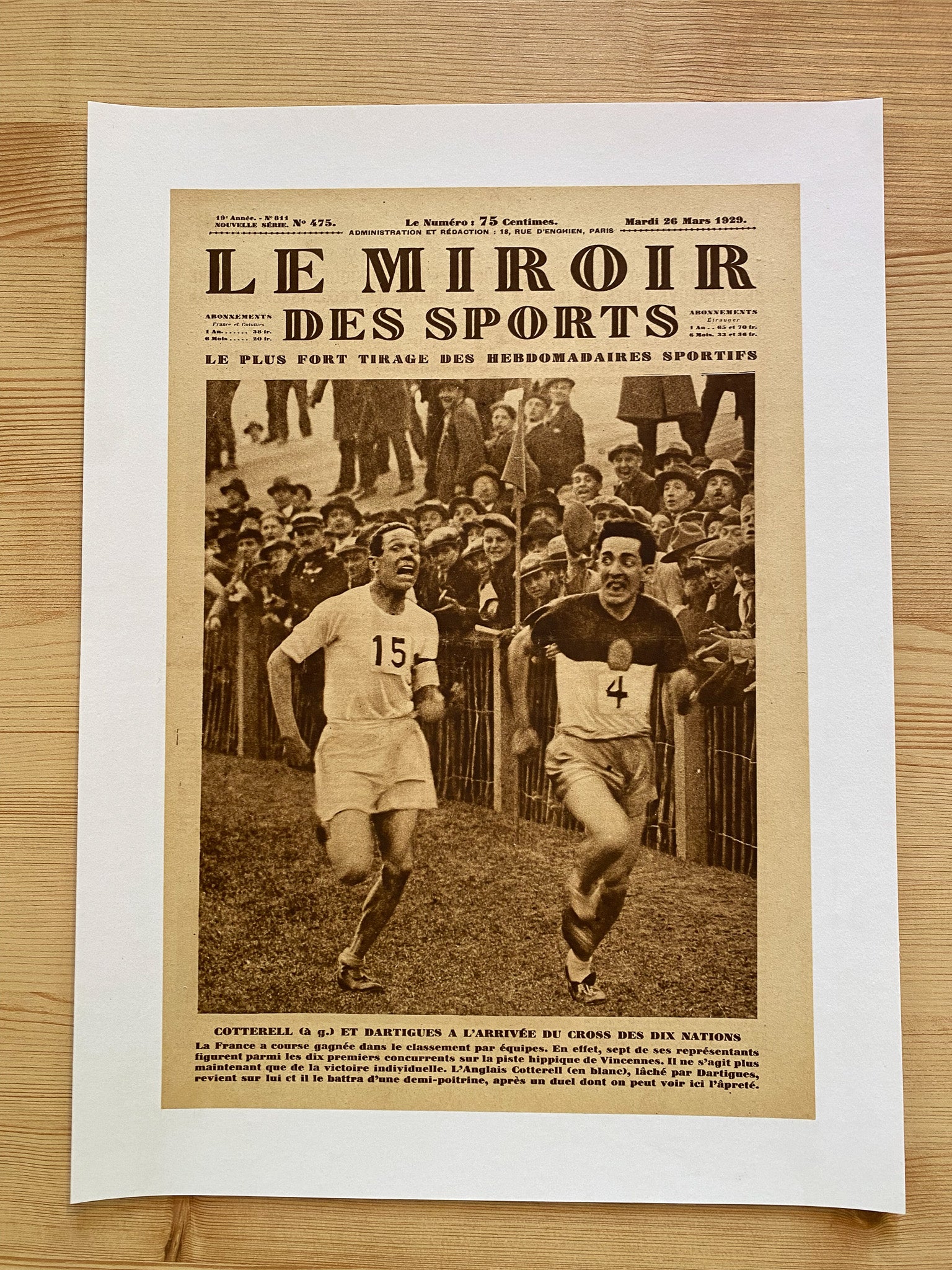 Affiche Le Miroir des Sports  - Cross des dix Nations - Mars 1929 N°475 