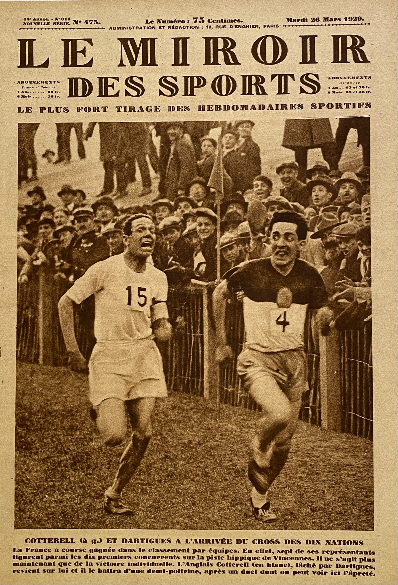 Affiche Le Miroir des Sports  - Cross des dix Nations - Mars 1929 N°475