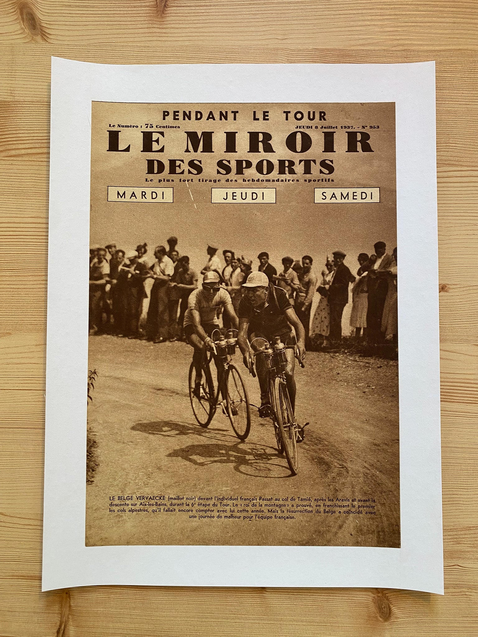 affiche Le Miroir des Sports  - Cyclisme Tour de France - Juillet 1937 N°953