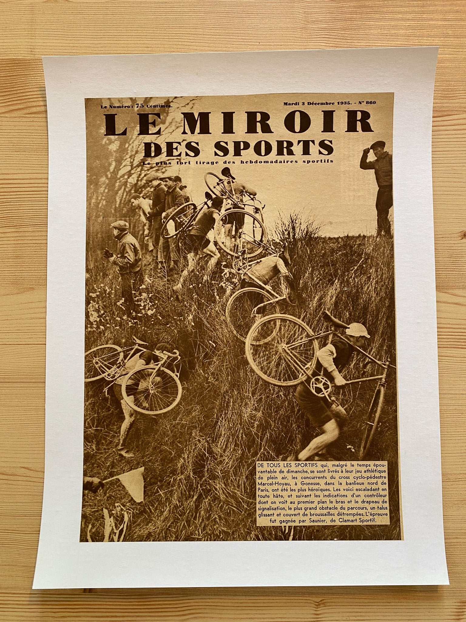 Affiche Le Miroir des Sports  - Cross Cyclo Pédestre - Décembre 1935 N°860