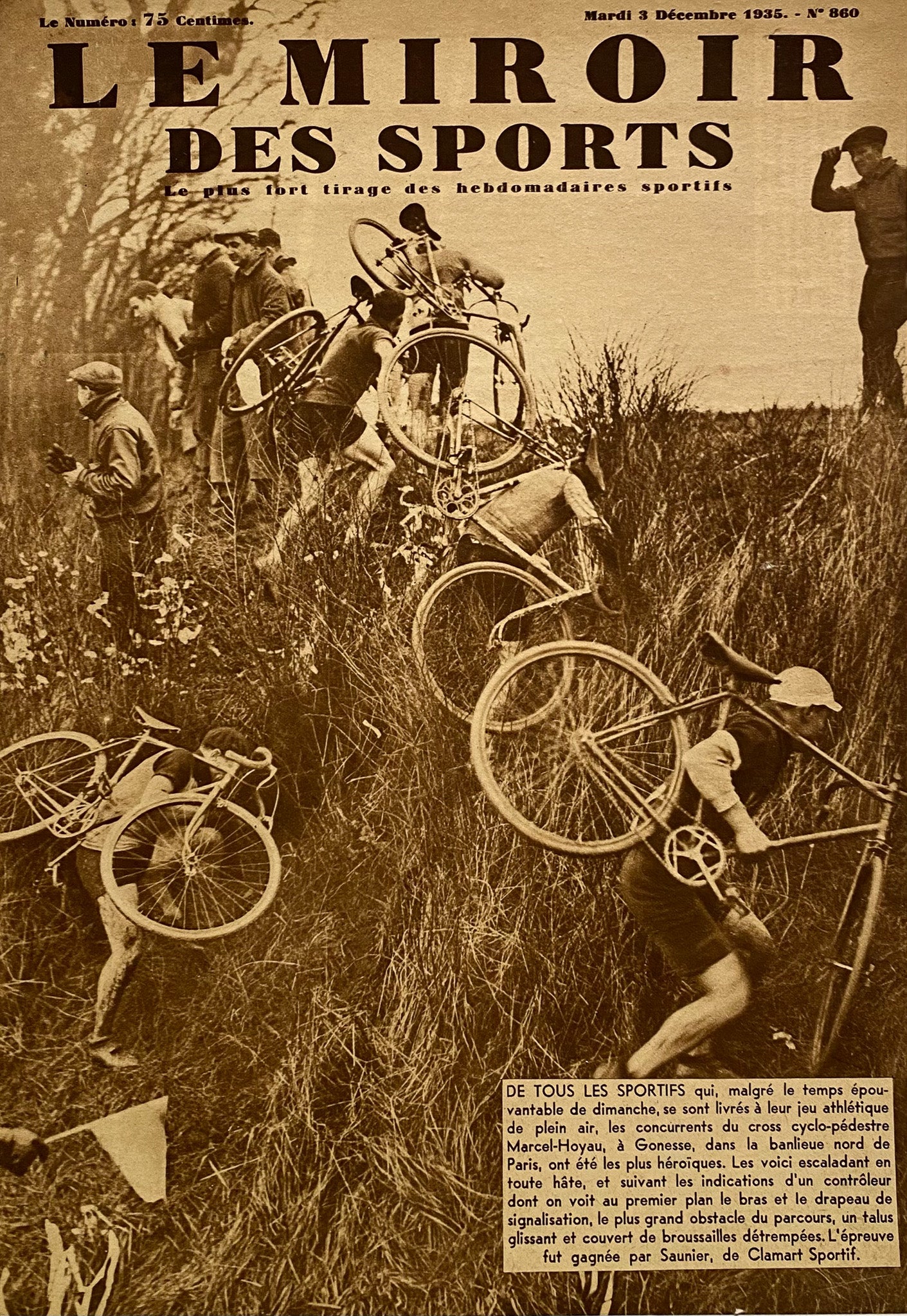 Affiche Le Miroir des Sports  - Cross Cyclo Pédestre - Décembre 1935 N°860