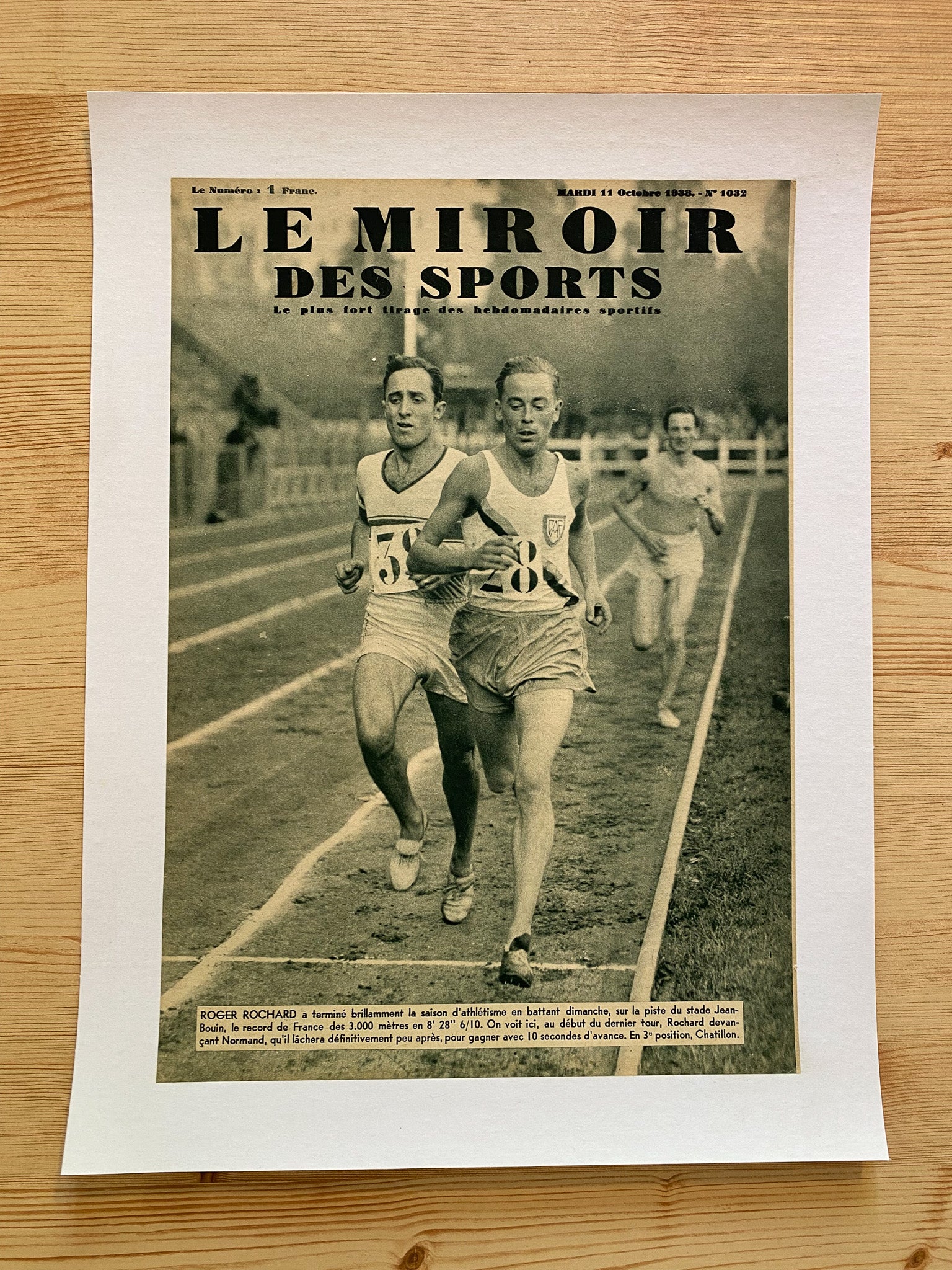 Affiche Le Miroir des Sports  - Athlétisme 3.000 Mètres - Octobre 1938 N°1032