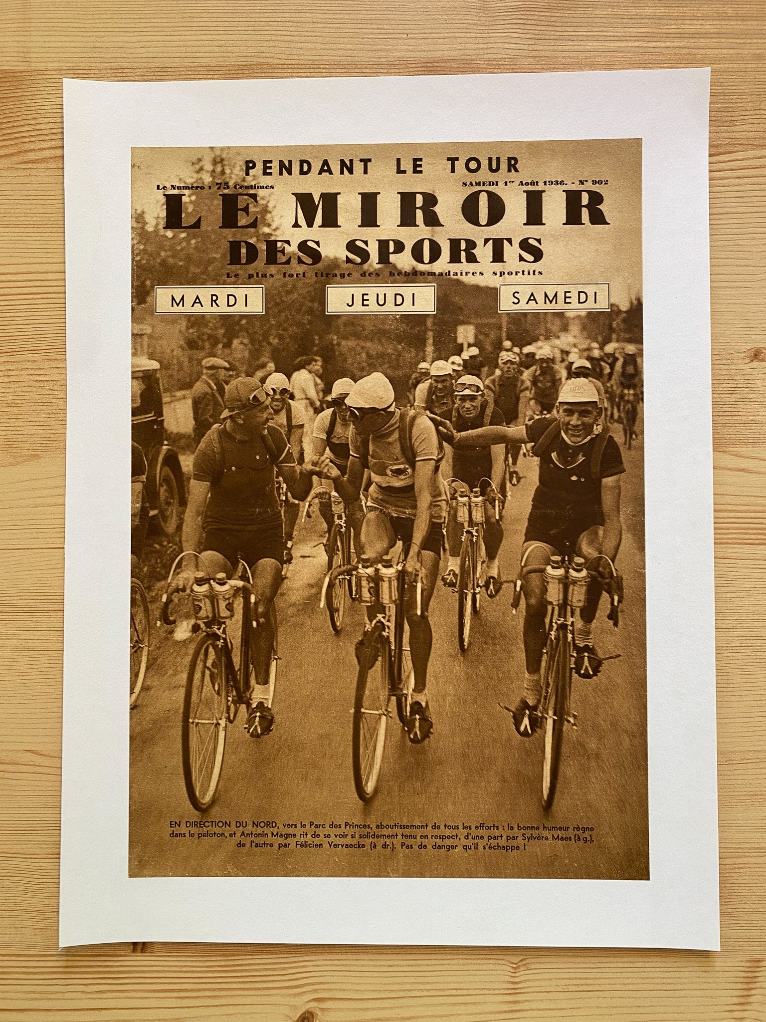 Affiche Le Miroir des Sports  - Cyclisme Tour de France - Aout 1936 N°902