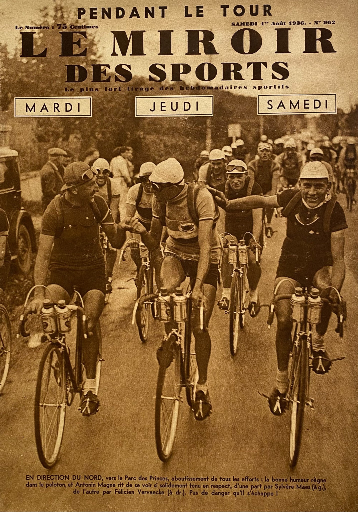 Affiche Le Miroir des Sports  - Cyclisme Tour de France - Aout 1936 N°902