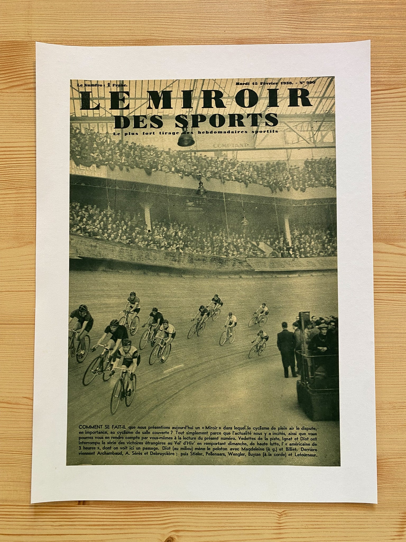 Affiche Le Miroir des Sports  - Cyclisme de plein Air -  Février 1938 N°990