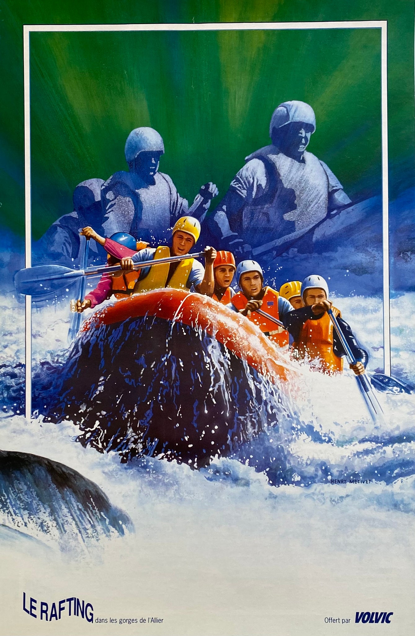 Affiche Ancienne Sport - Le Rafting Par Henry Metivet, 1990