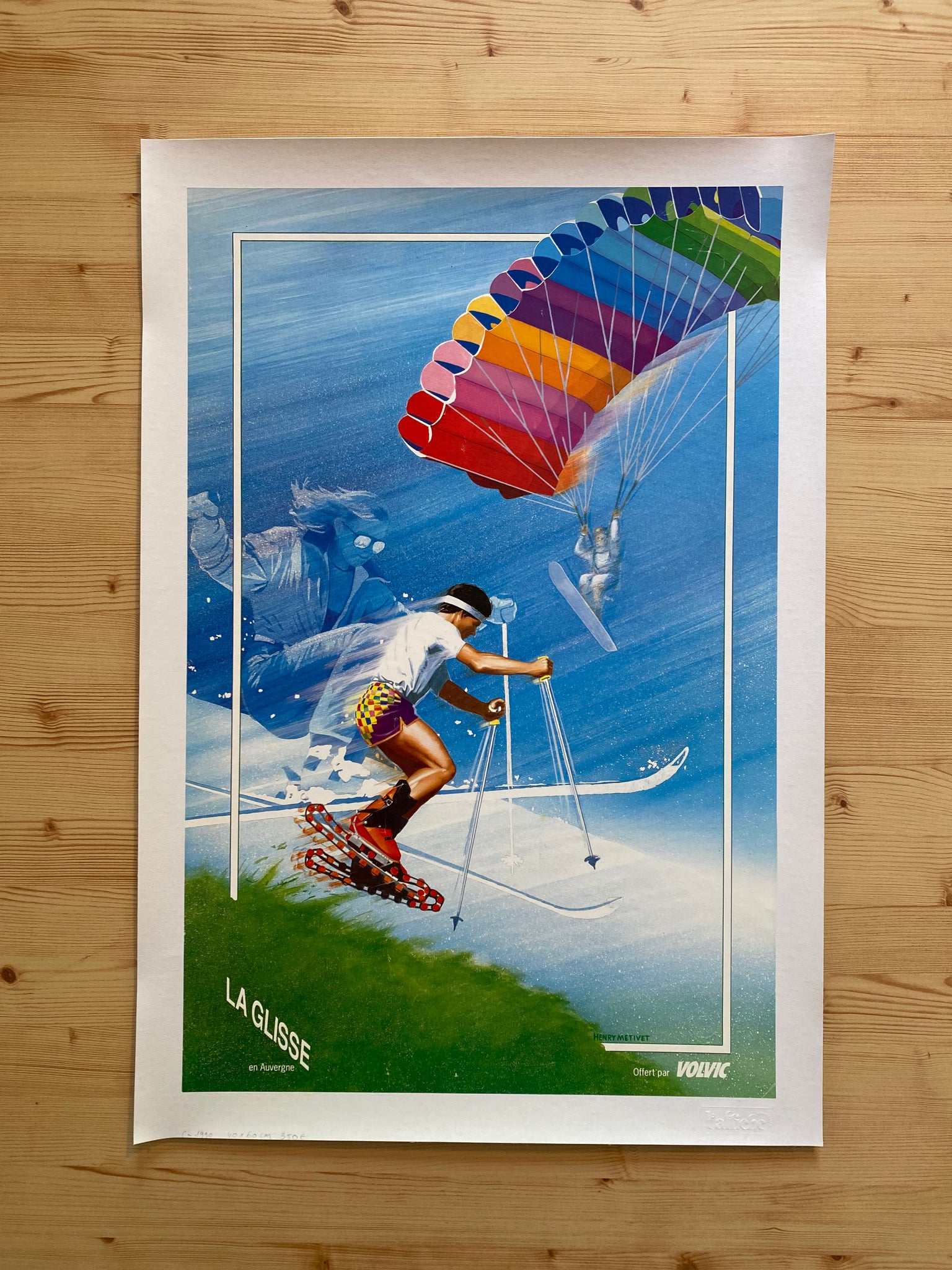 Affiche Ancienne Sport - La Glisse en Auvergne Par Henry Metivet, 1990