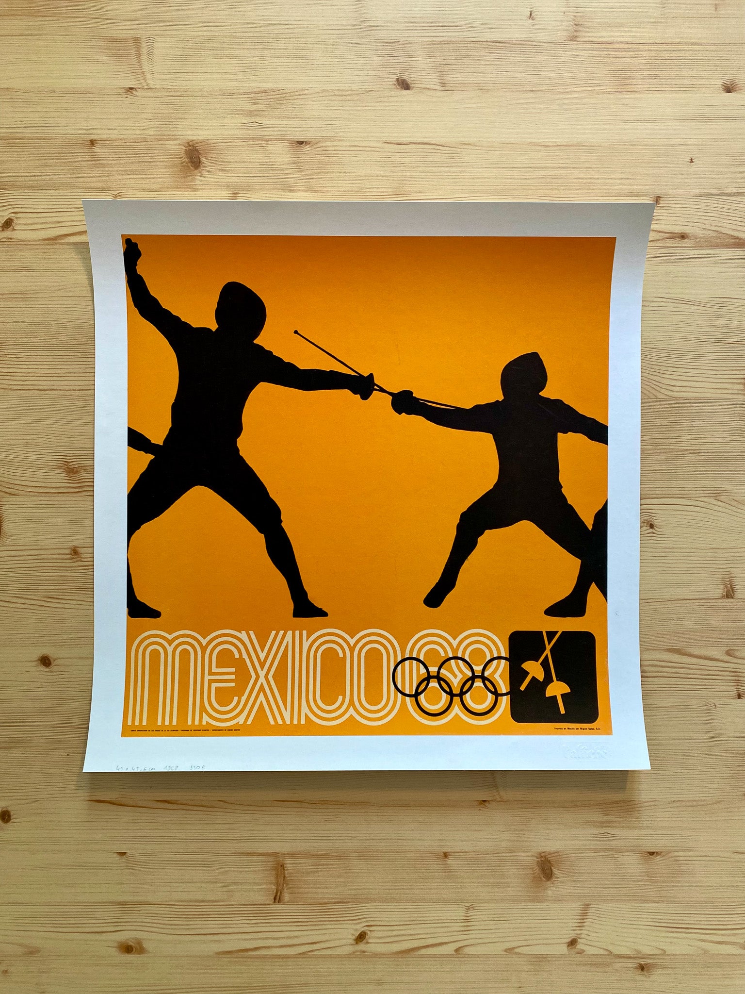 Affiche Ancienne Original Jeux Olympiques - Escrime Mexico 1968, par Lance Wyman