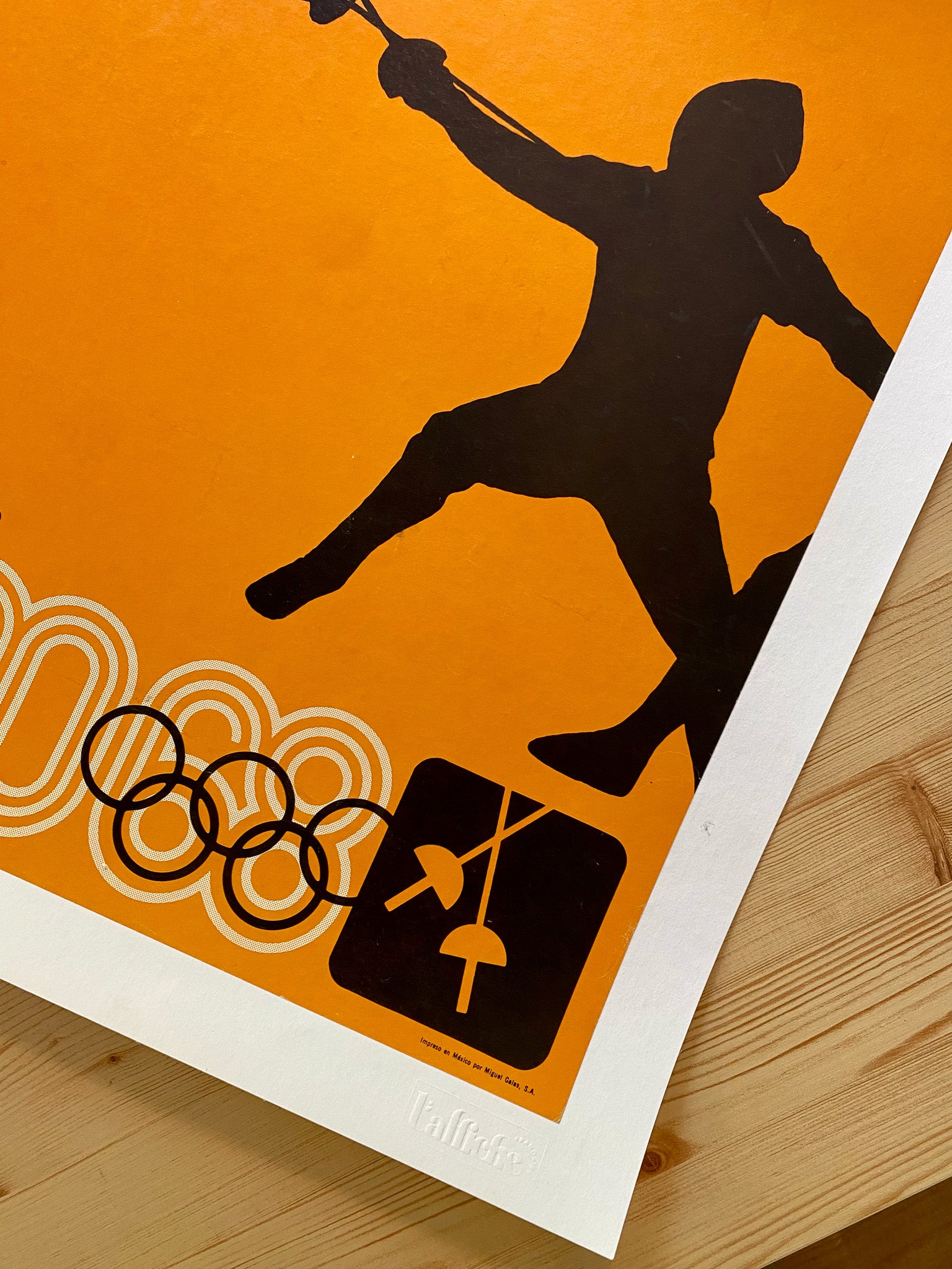 Affiche Ancienne Original Jeux Olympiques - Escrime Mexico 1968, par Lance Wyman