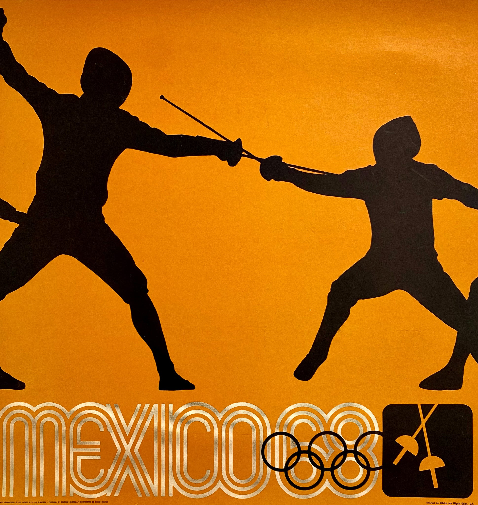 Affiche Ancienne Original Jeux Olympiques - Escrime Mexico 1968, par Lance Wyman