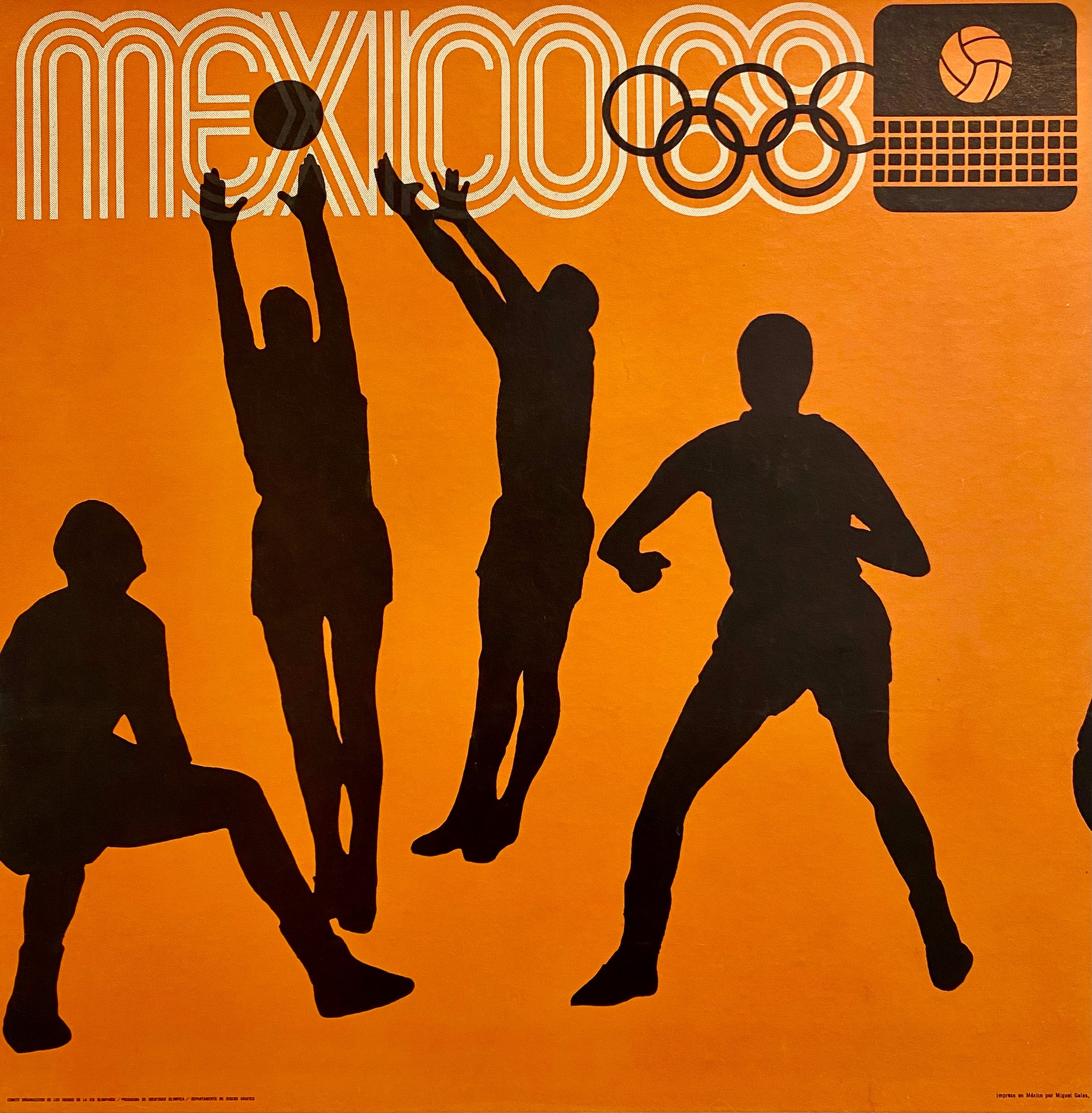 Affiche Ancienne Original Jeux Olympiques - Volley-ball Mexico 1968, par Lance Wyman