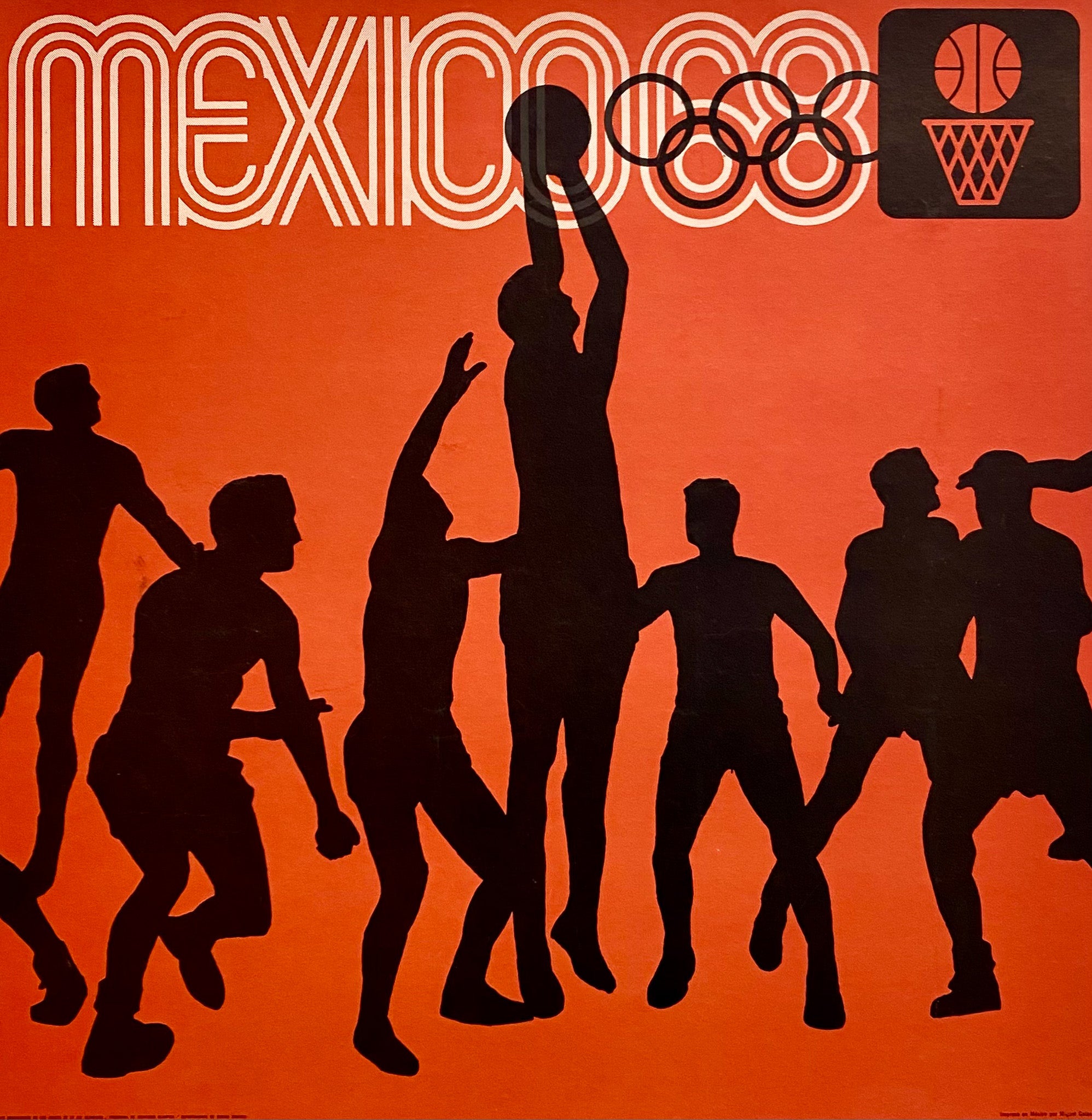 Affiche Ancienne Jeux Olympiques Mexico 1968 - Basketball - Wyman Lance