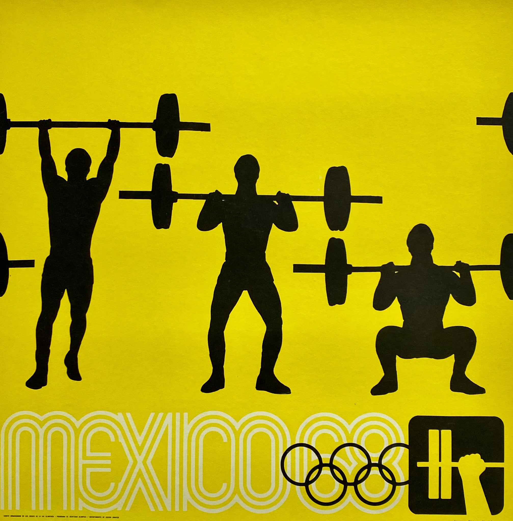 Affiche Ancienne Jeux Olympiques Mexico 1968 - Haltérophile - Wyman Lance