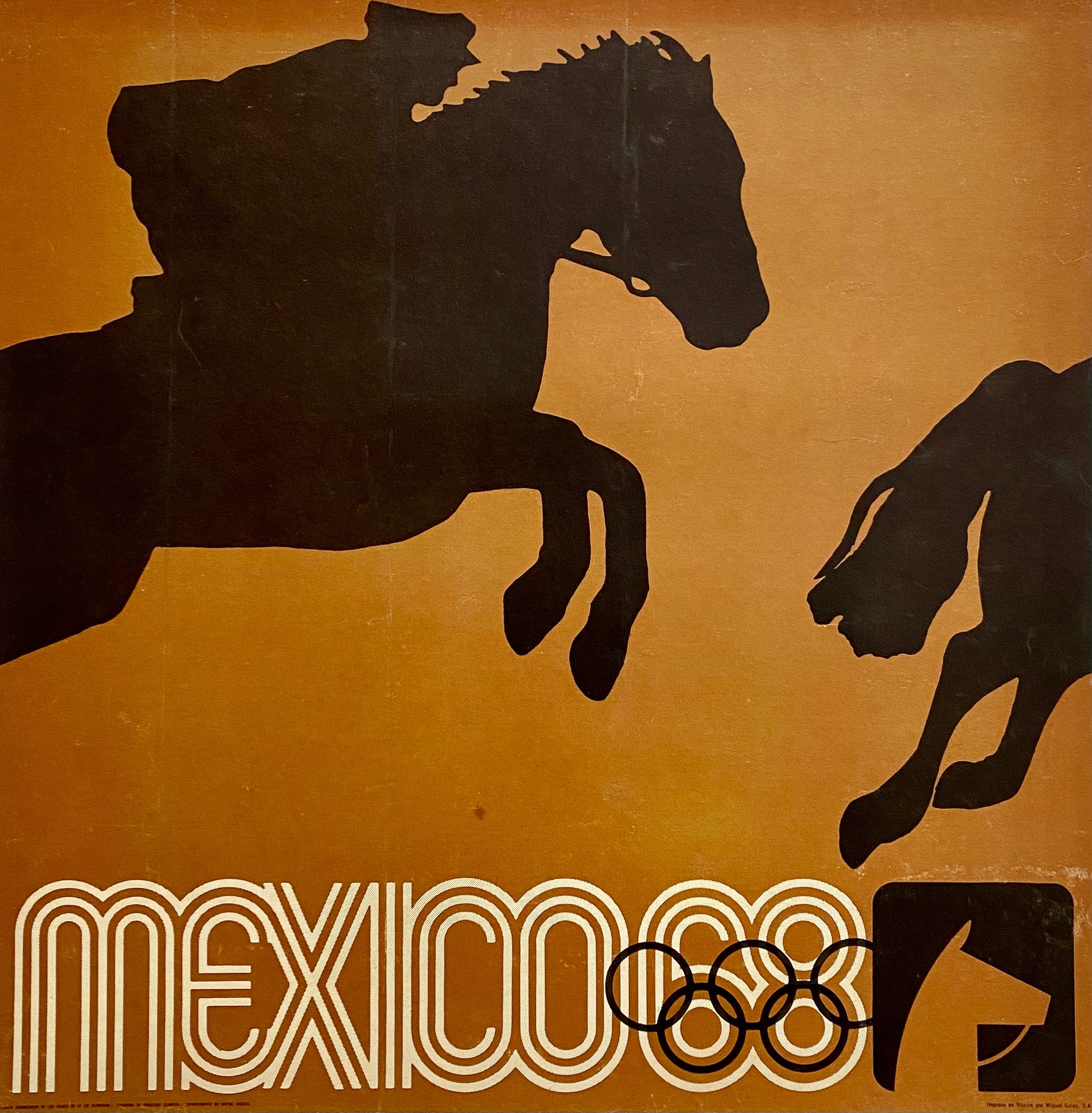 Affiche Ancienne Jeux Olympiques Mexico 1968 - Saut à Cheval - Wyman Lance