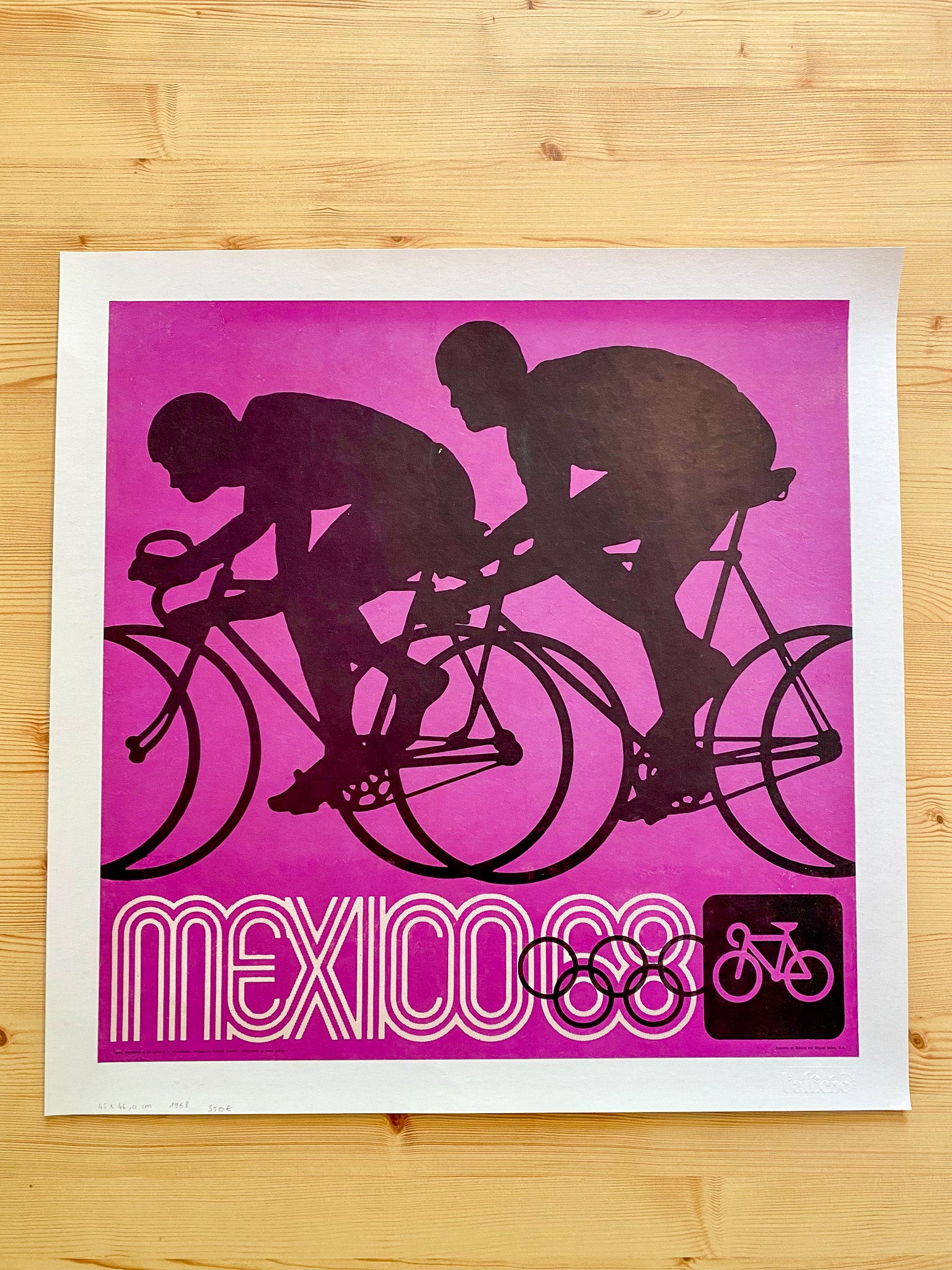 Affiche Ancienne Original Jeux Olympiques Cyclisme Mexico 1968, par Wyman Lance