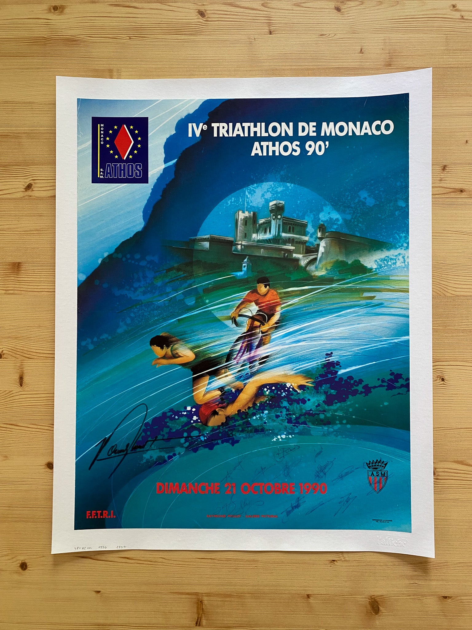 Affiche Originale 4eme Triathlon de Monaco Athos 1990
