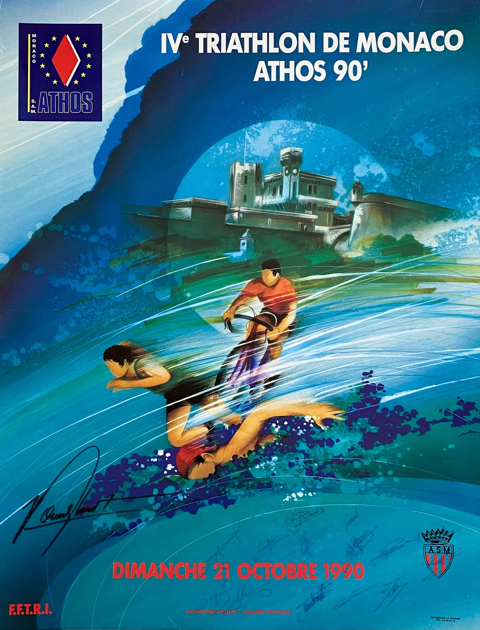 Affiche Originale 4eme Triathlon de Monaco Athos 1990