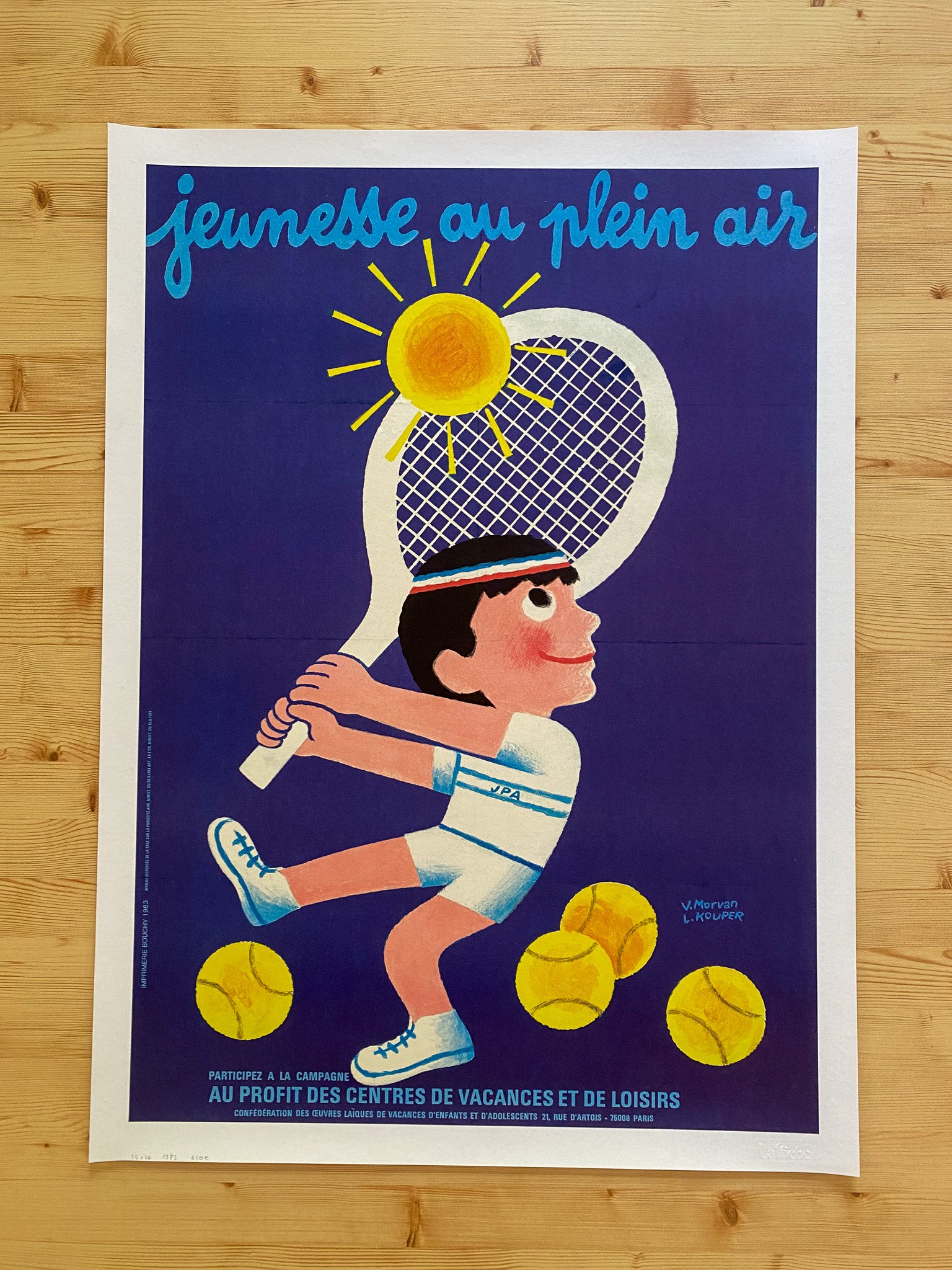 Affiche Originale Tennis - Jeunesse au plein Air Morvan x Léo Kouper 1983
