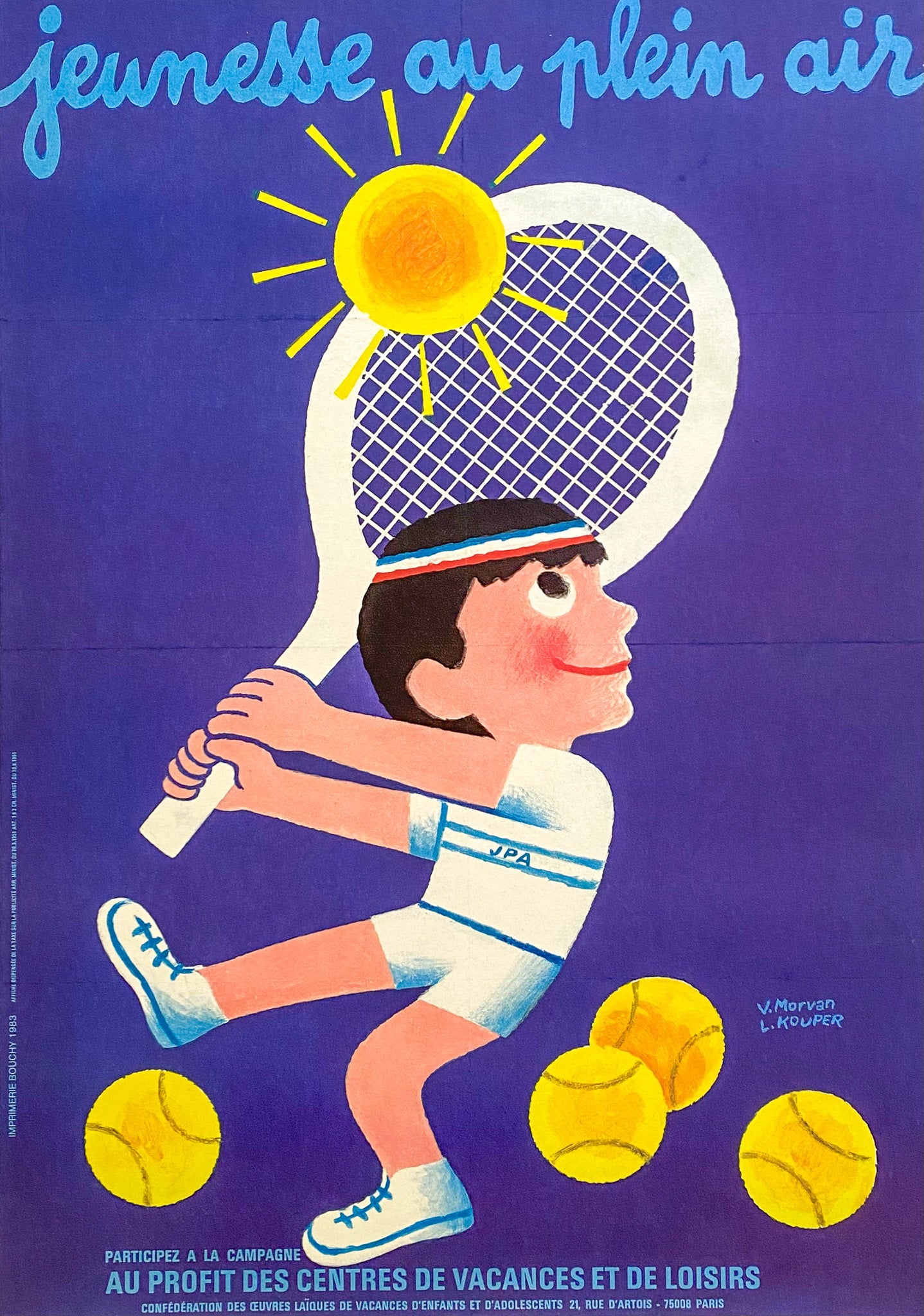 Affiche Originale Tennis - Jeunesse au plein Air Morvan x Léo Kouper 1983